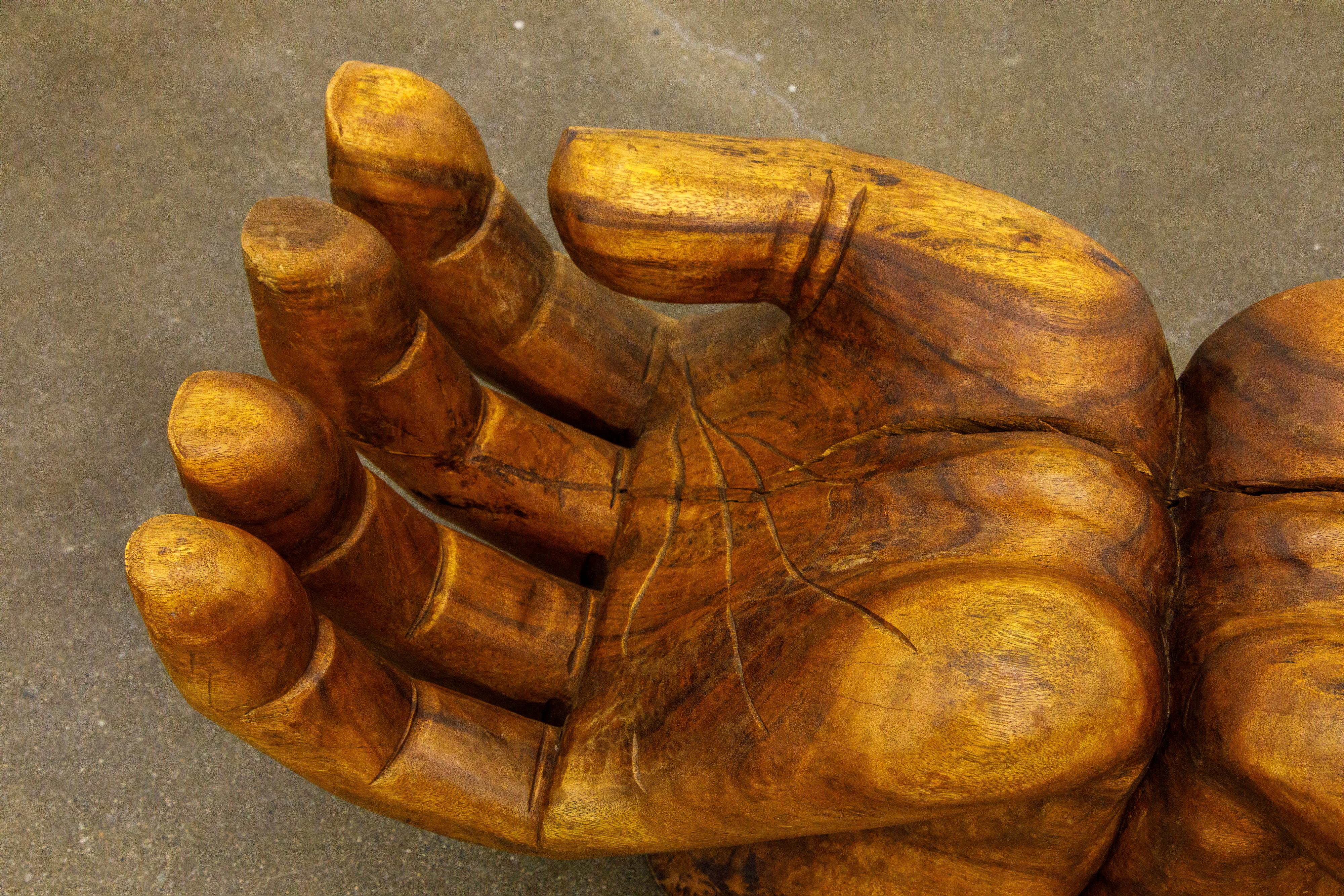 Surrealist Carved Wood Double Hands Coffee Table, circa 1970s 8