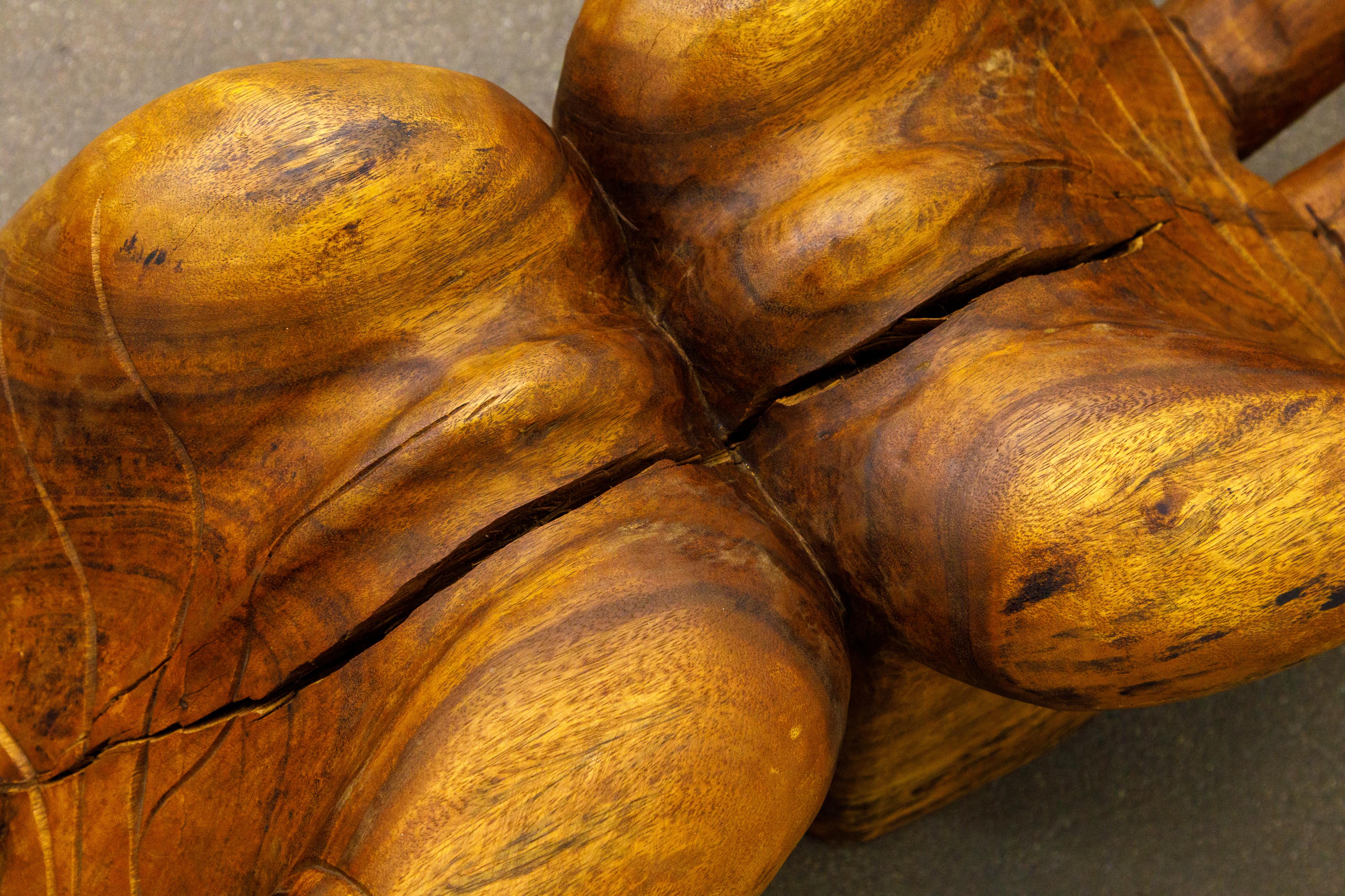 Surrealist Carved Wood Double Hands Coffee Table, circa 1970s 9