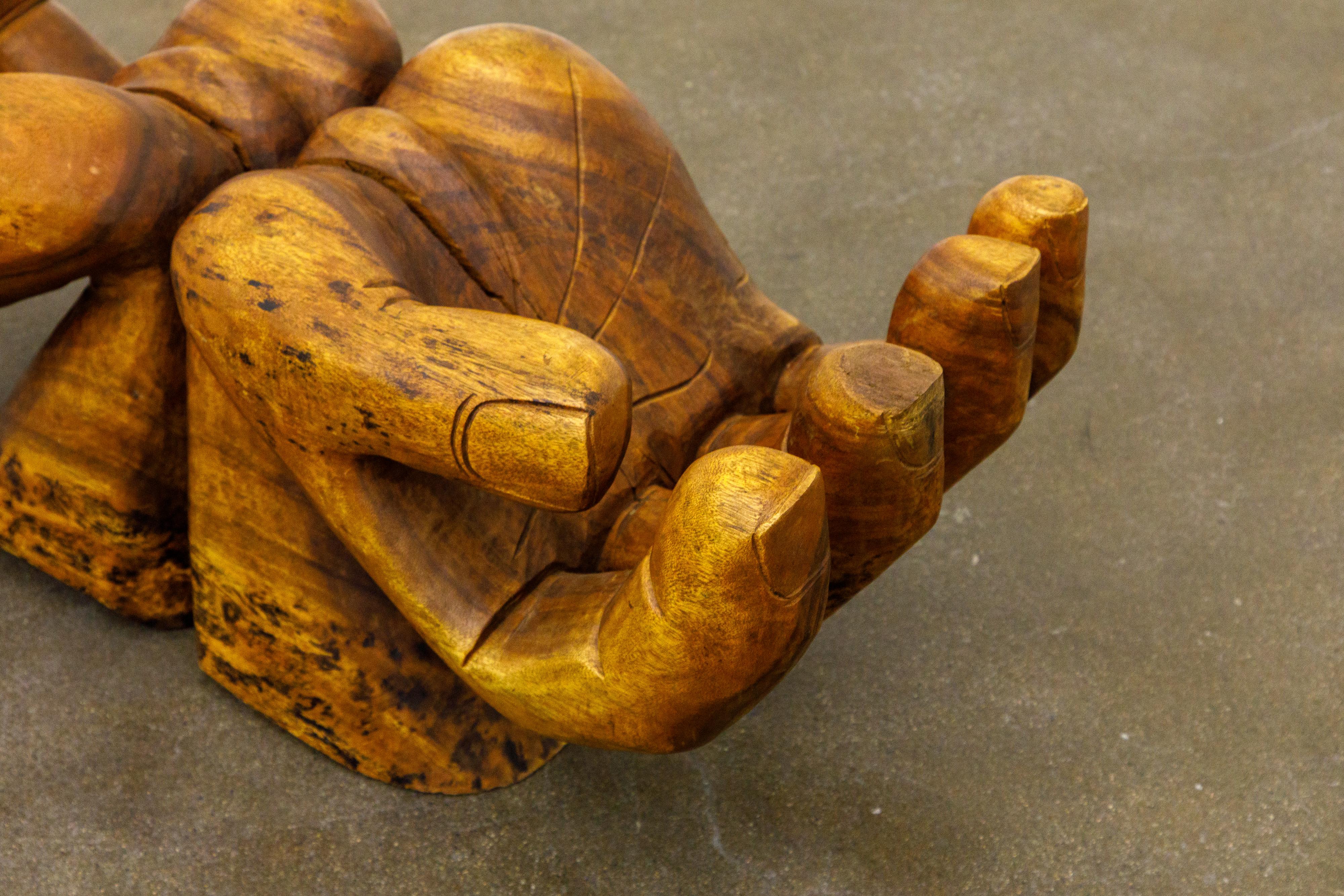 Surrealist Carved Wood Double Hands Coffee Table, circa 1970s 11