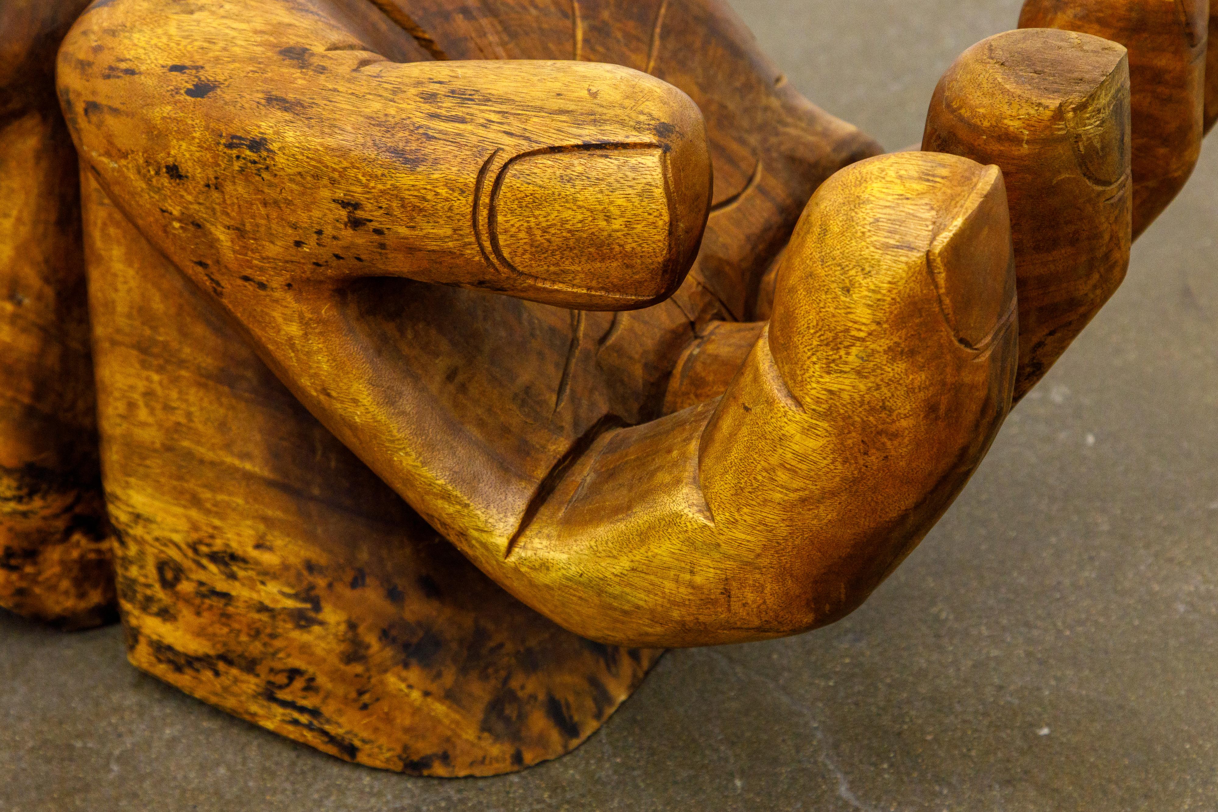 Surrealist Carved Wood Double Hands Coffee Table, circa 1970s 12