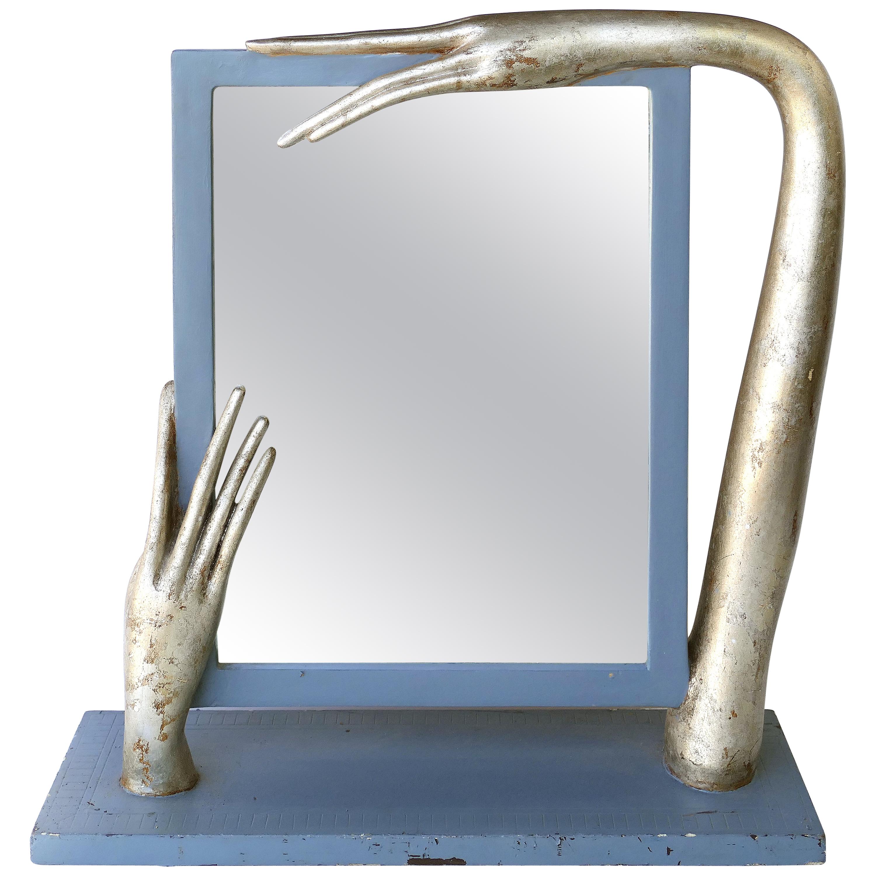 Surrealist Carved Wood Table Standing Mirror