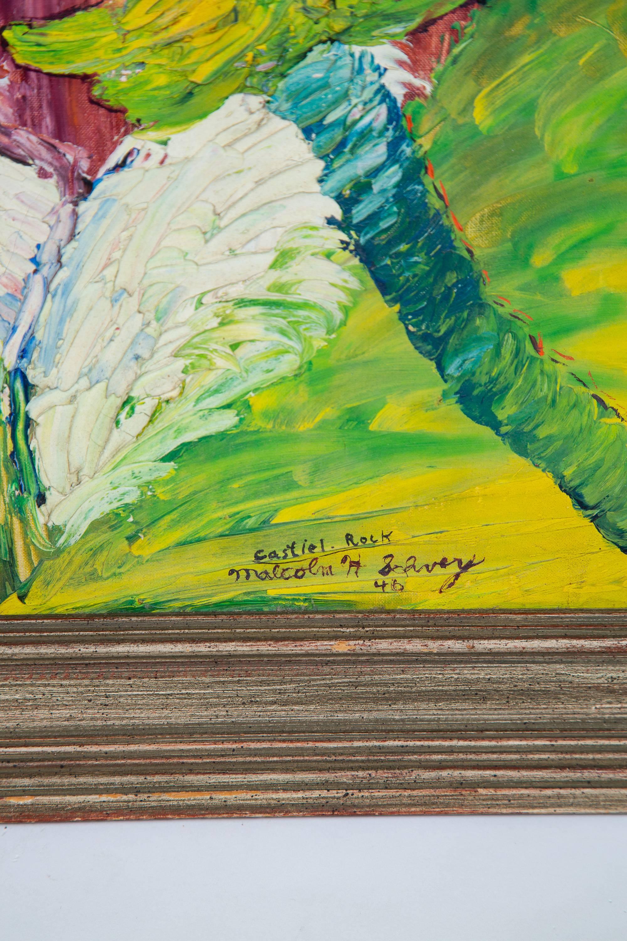Peinture à l'huile surréaliste « Castle Rock » de Malcolm Schvey État moyen - En vente à New York, NY