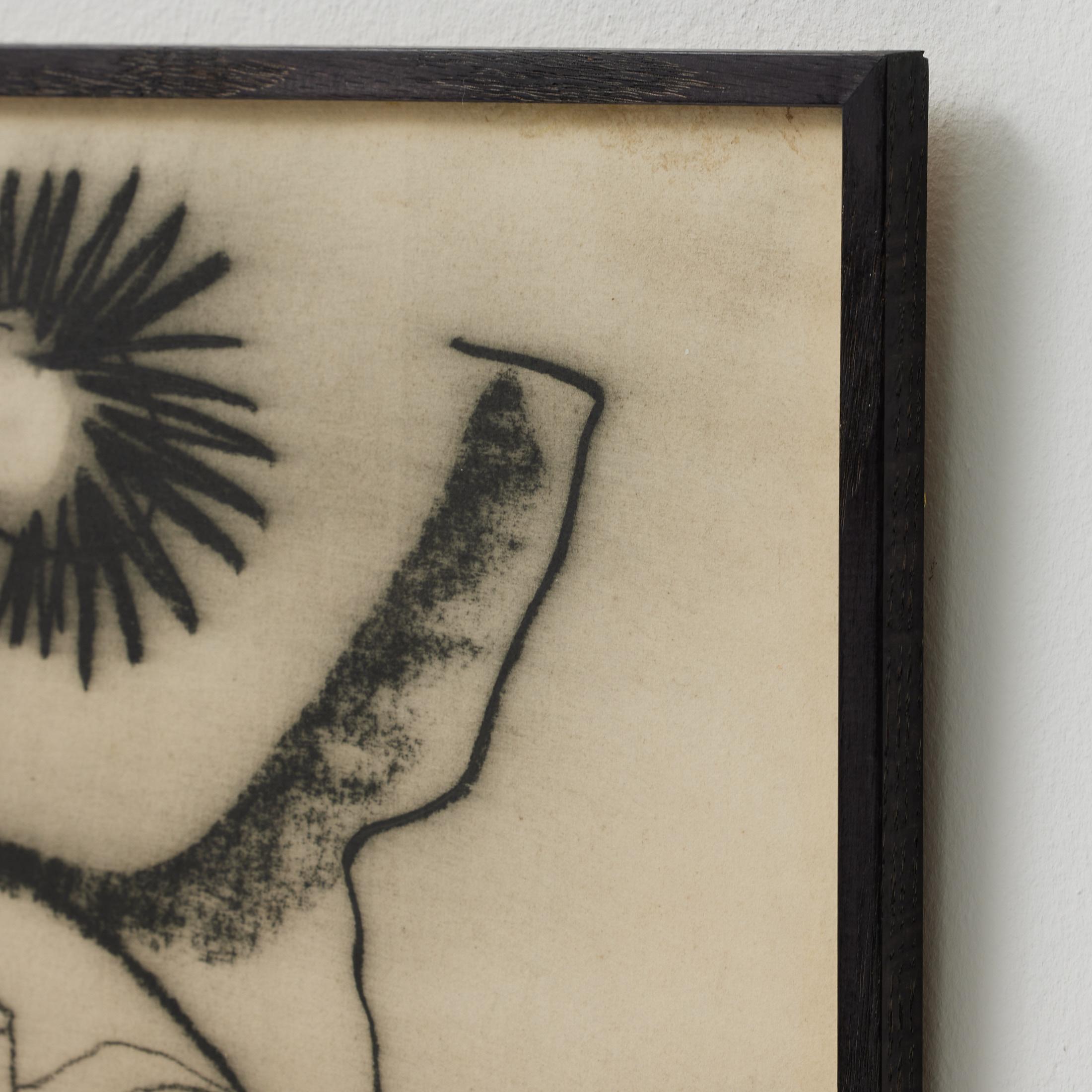 Surrealistische Zeichnung in schwarzer Kohle von Jordi Samsó - signiert & gerahmt im Angebot 3