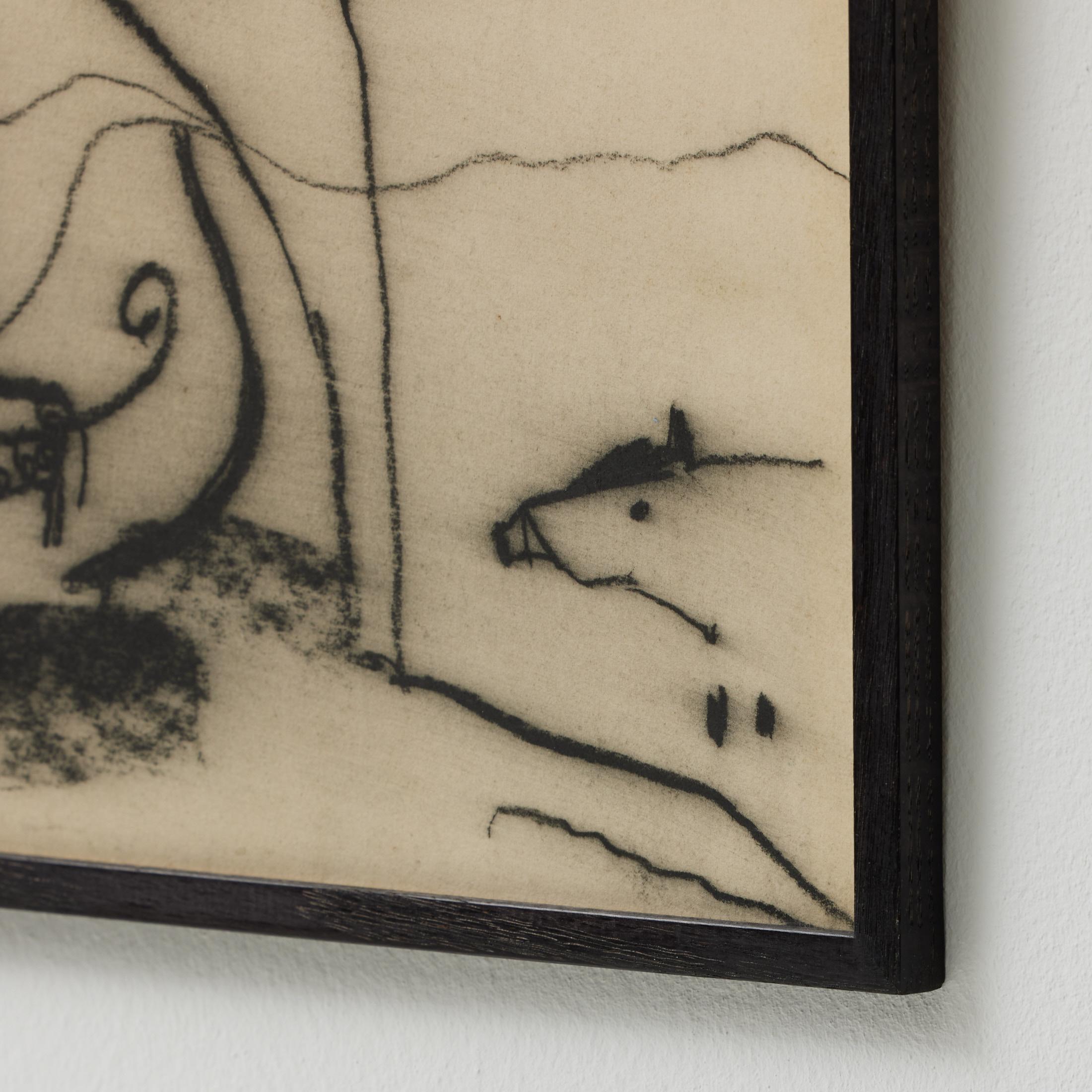 Surrealistische Zeichnung in schwarzer Kohle von Jordi Samsó - signiert & gerahmt im Angebot 4