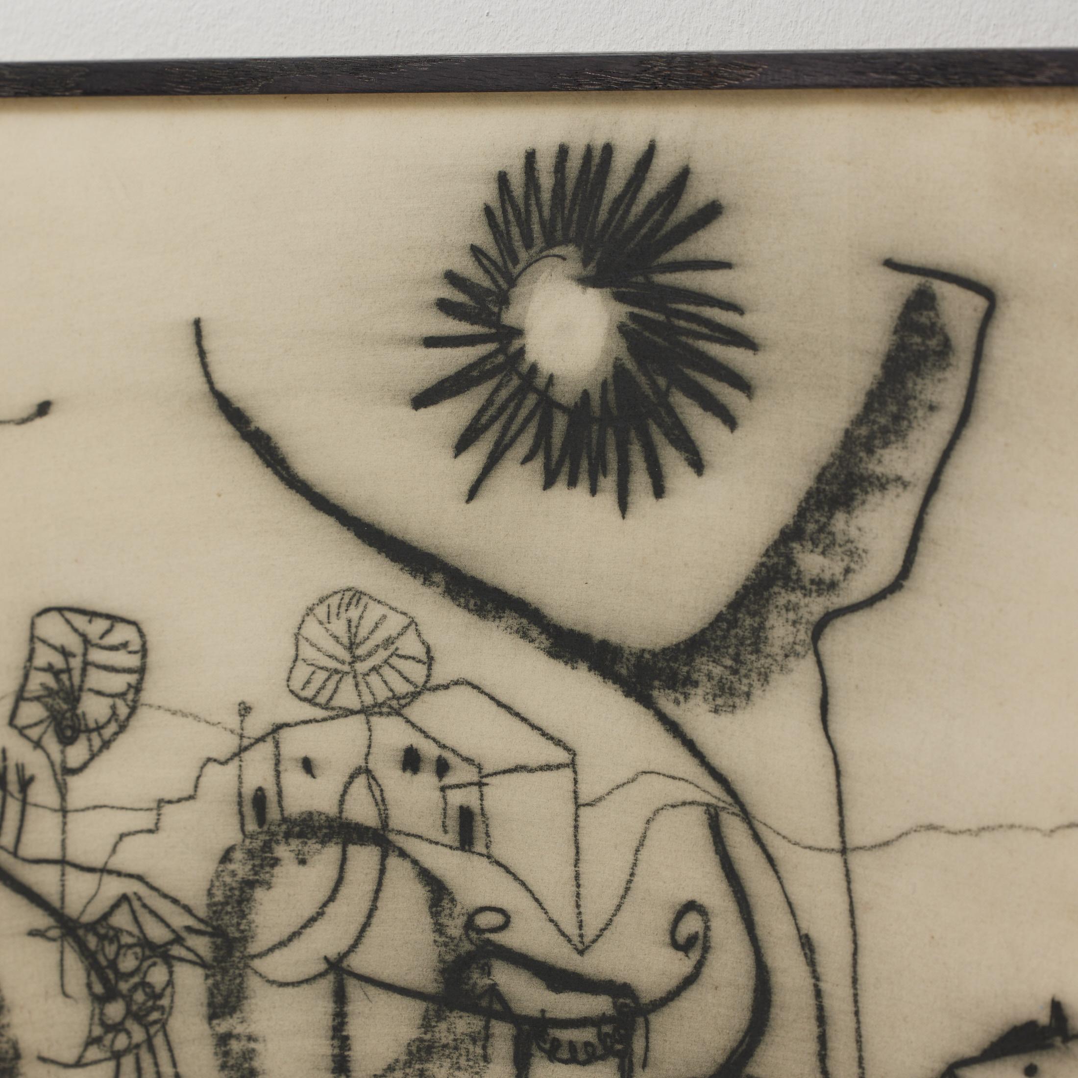 Surrealistische Zeichnung in schwarzer Kohle von Jordi Samsó - signiert & gerahmt im Angebot 5