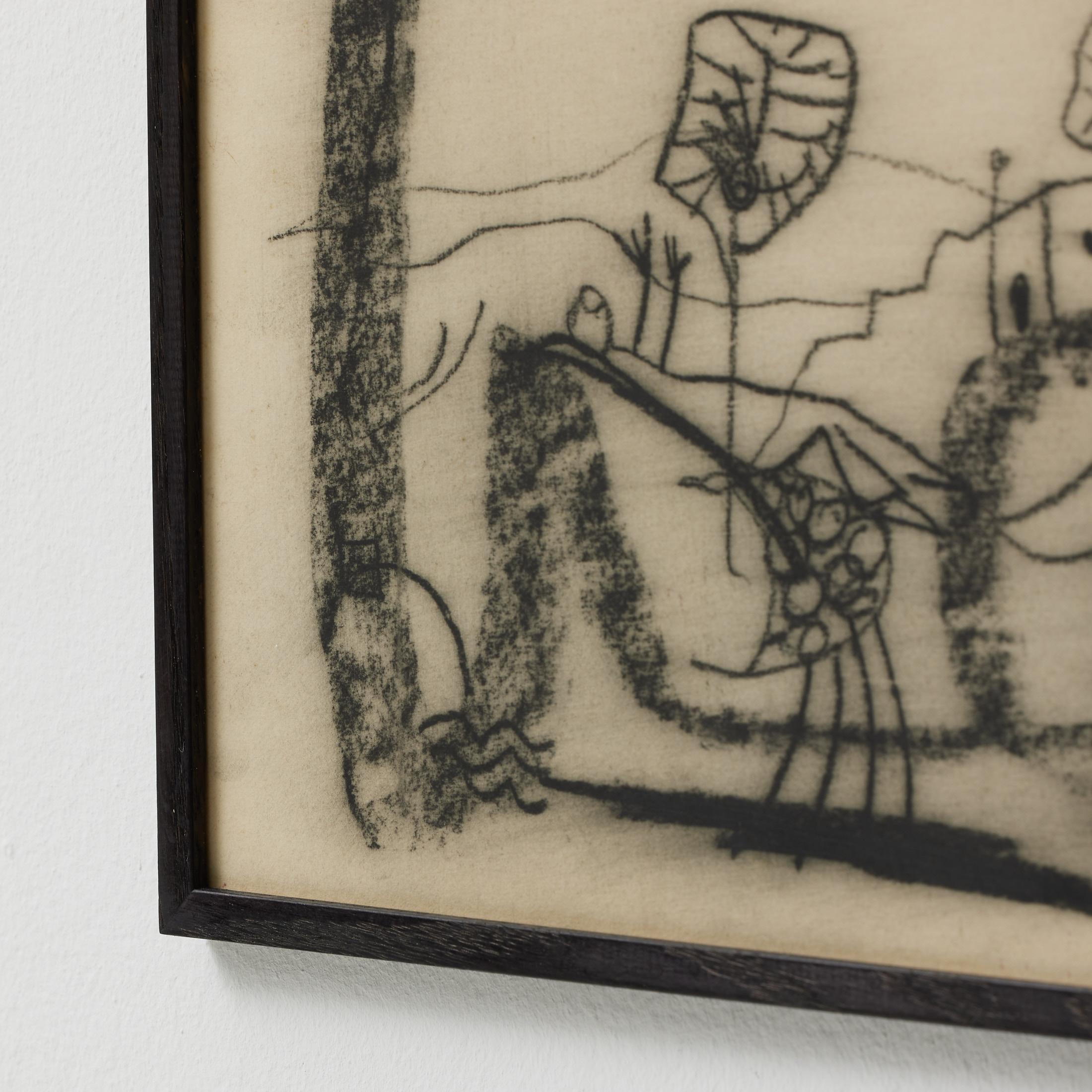 Surrealistische Zeichnung in schwarzer Kohle von Jordi Samsó - signiert & gerahmt im Angebot 7