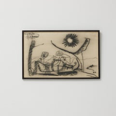 Dessin surréaliste au fusain noir de Jordi Samsó - Signé et encadré