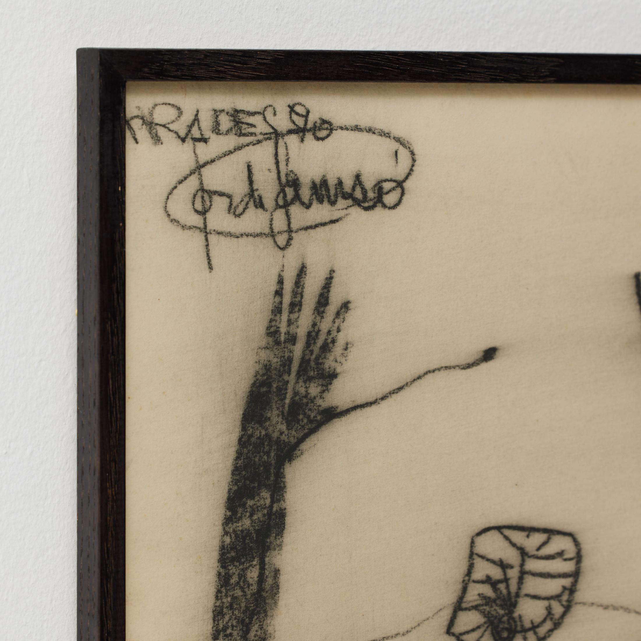 Surrealistische Zeichnung in schwarzer Kohle von Jordi Samsó - signiert & gerahmt (Spanisch) im Angebot