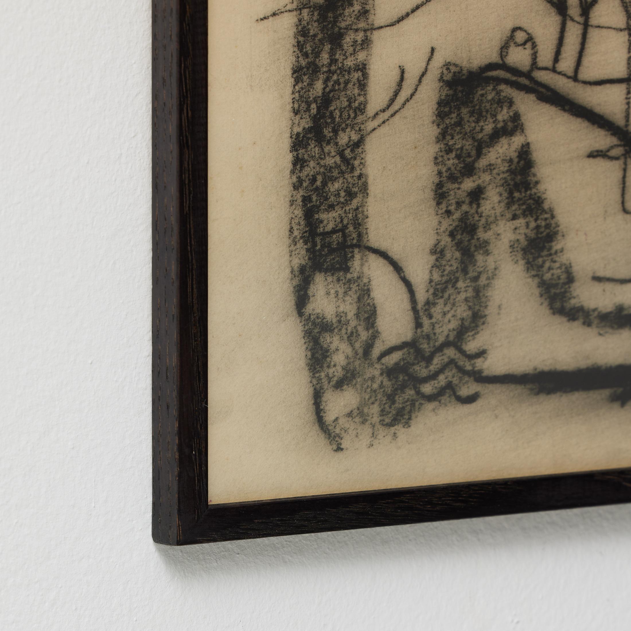Surrealistische Zeichnung in schwarzer Kohle von Jordi Samsó - signiert & gerahmt im Zustand „Gut“ im Angebot in Barcelona, ES