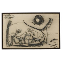 Dibujo surrealista en carboncillo negro de Jordi Samsó - Firmado y enmarcado