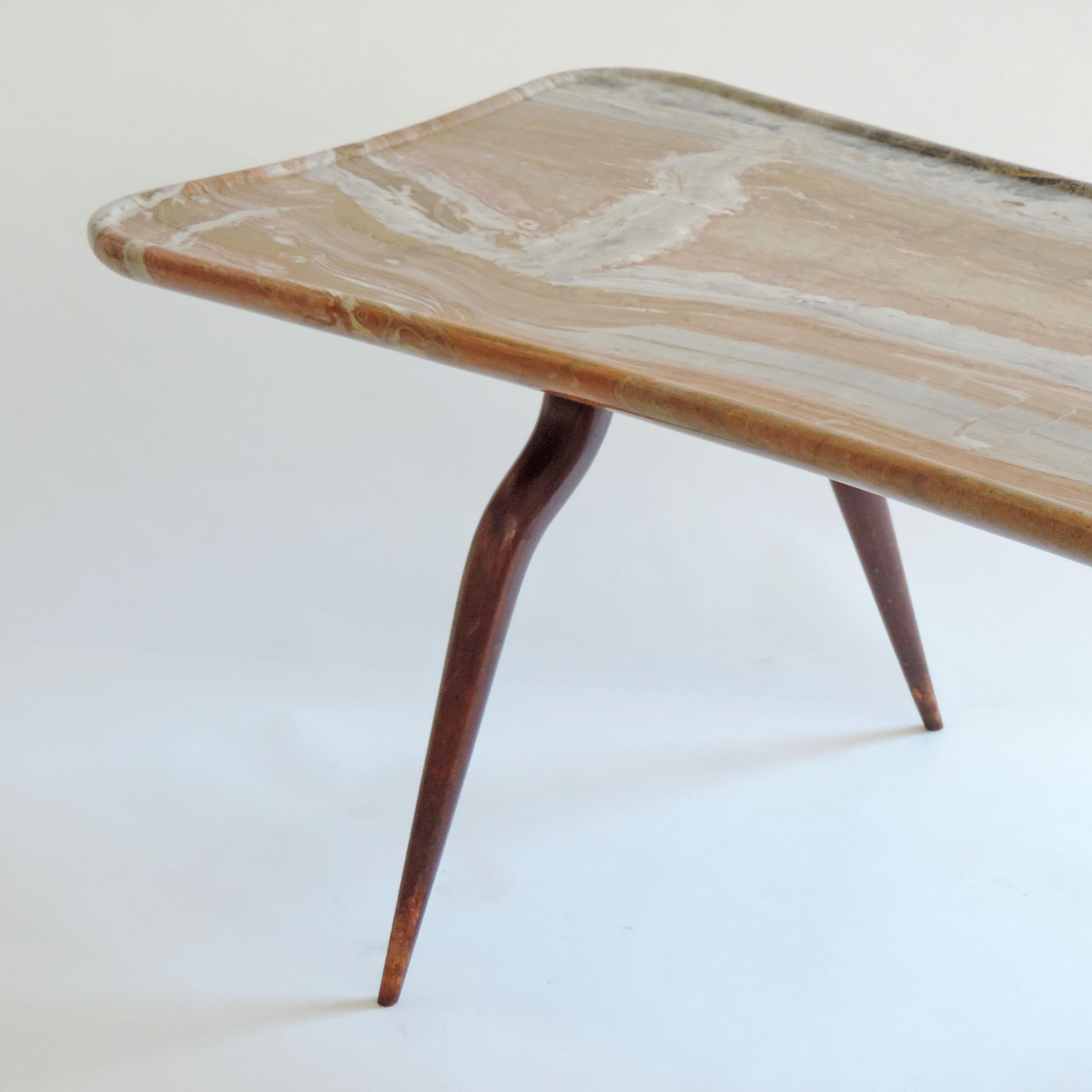 Mid-Century Modern Surrealist Fabrizio Clerici Coffee Table in Wood and Marble, Italy, 1940s For Sale