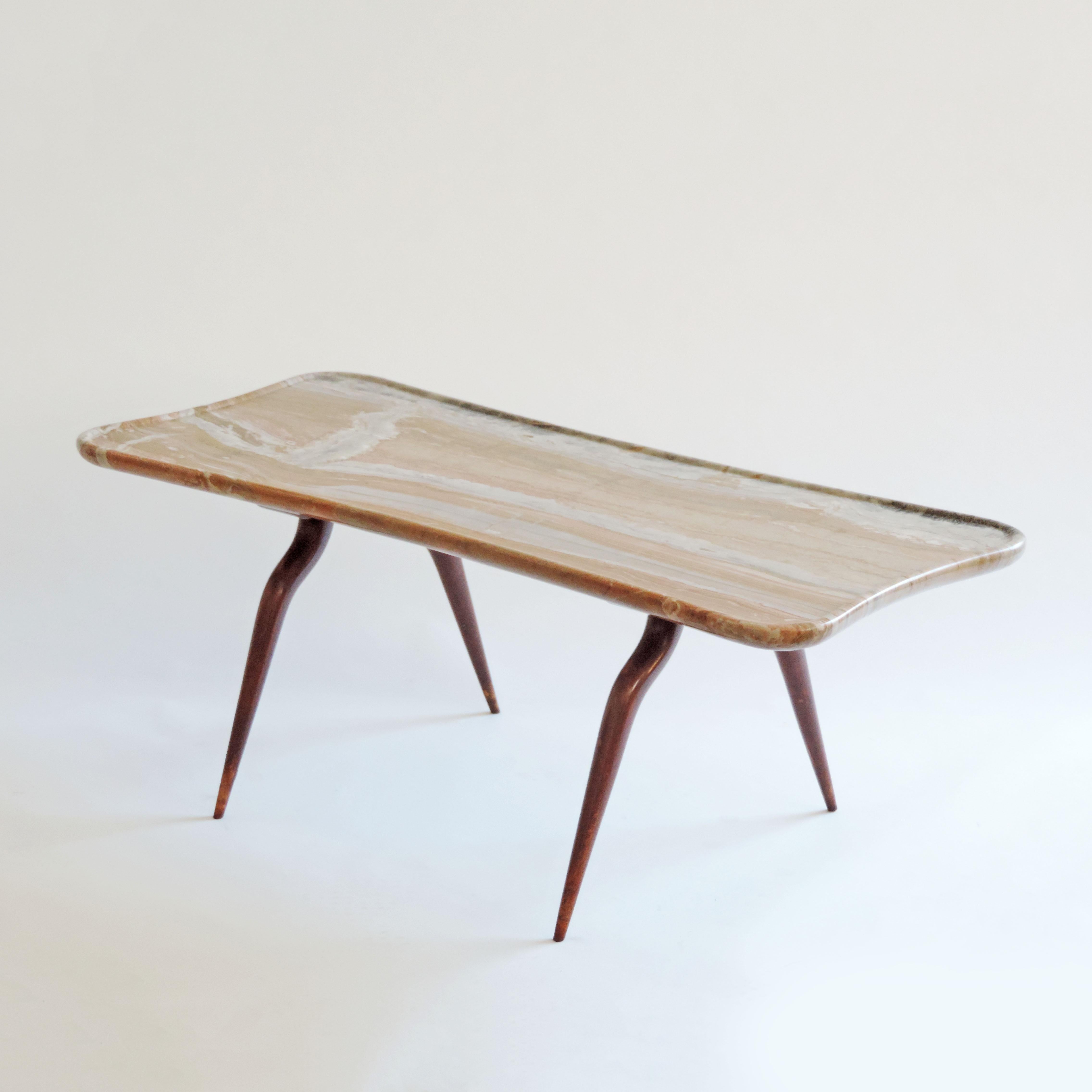 Italian Surrealist Fabrizio Clerici Coffee Table in Wood and Marble, Italy, 1940s For Sale