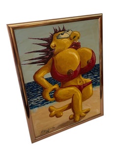 Surrealist Figurative Beach Scene Painting by H. Nordeman, 1994