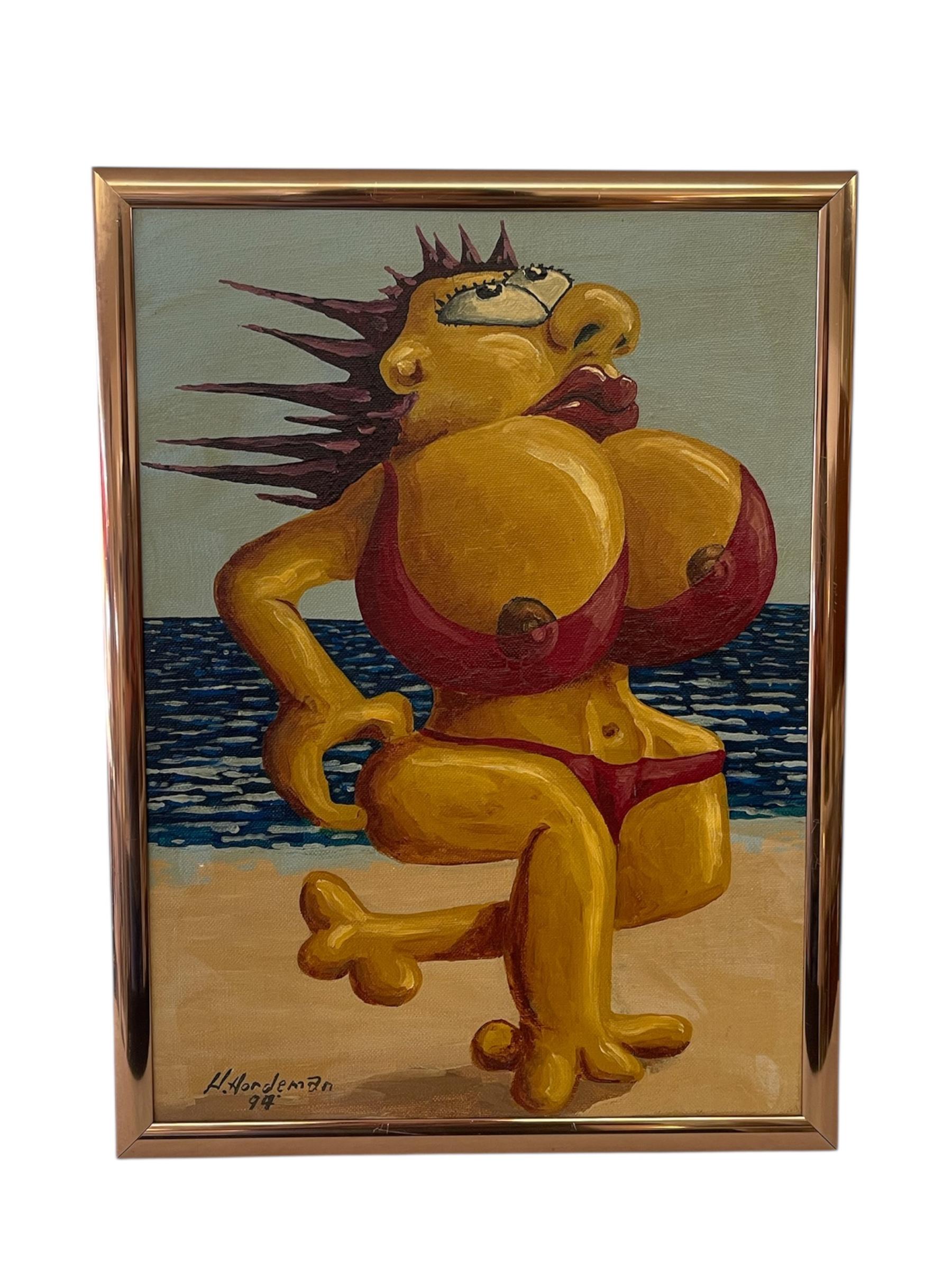 Surrealist Figurative Beach Scene Painting by H. Nordeman, 1994 In Good Condition For Sale In Seattle, WA