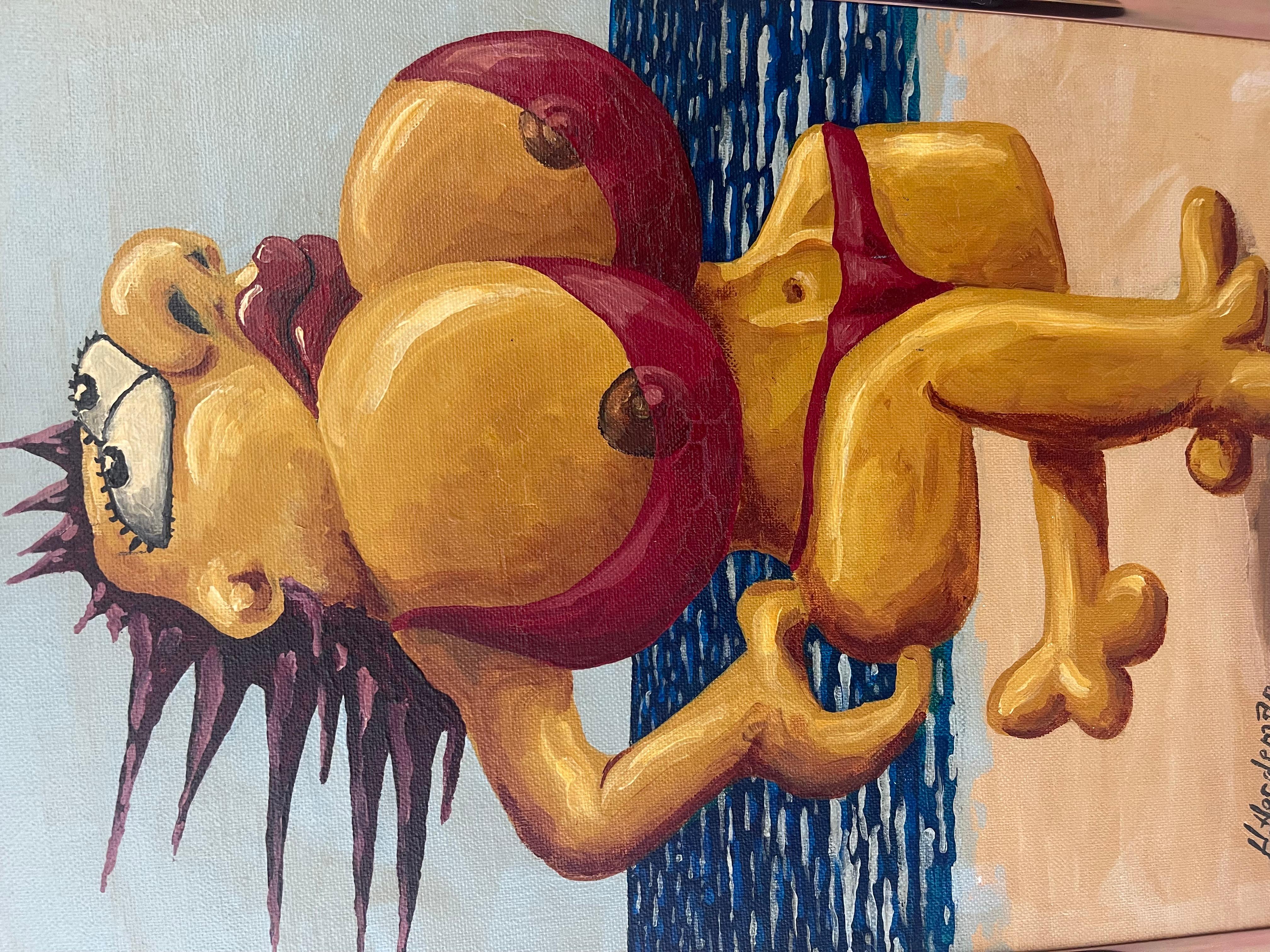 Late 20th Century Surrealist Figurative Beach Scene Painting by H. Nordeman, 1994 For Sale