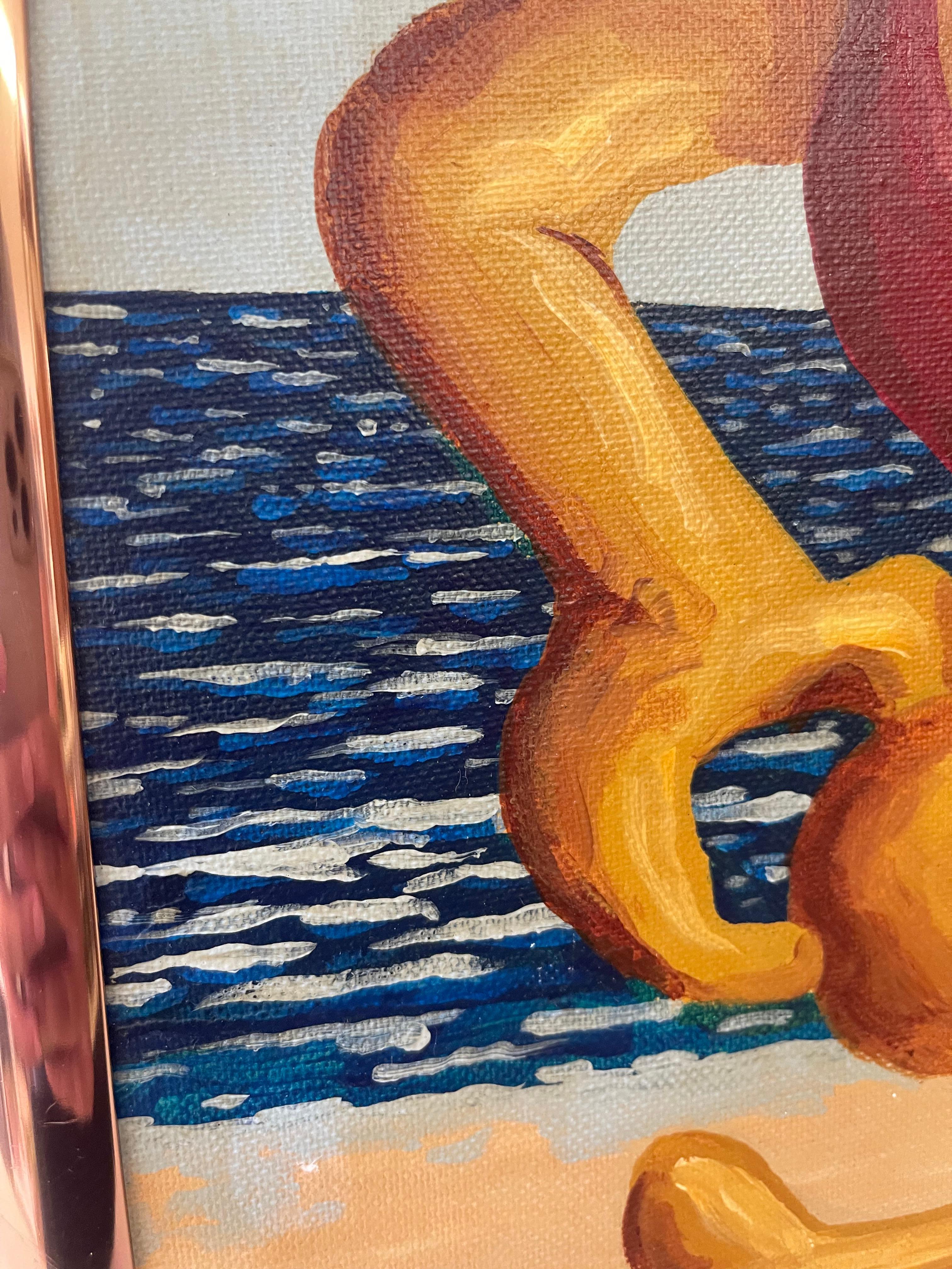 Surrealistische figurative Strandszene, gemalt von H. Nordeman, 1994 im Angebot 1