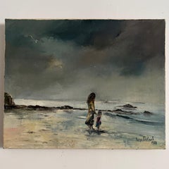 Surrealist Landscape Oil on Canvas by Serge Doceul, 1988, “Complicity”