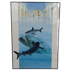 Surrealist Lithograph "The Sharks" by Alain Mirgalet, France, circa 1990