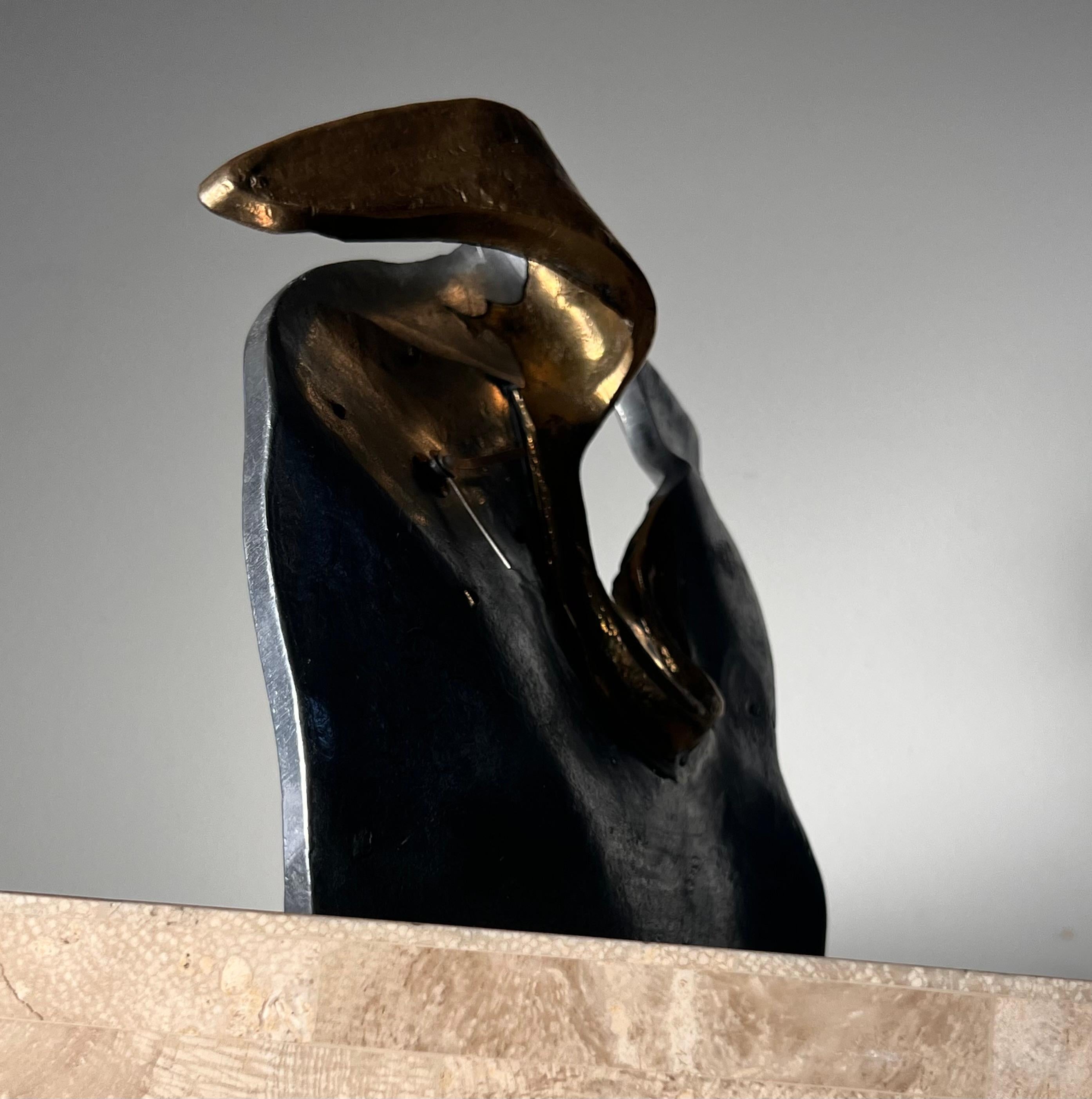 Surrealist mixed metal table clock by David Marshall for Art3, Spain circa 1970 12