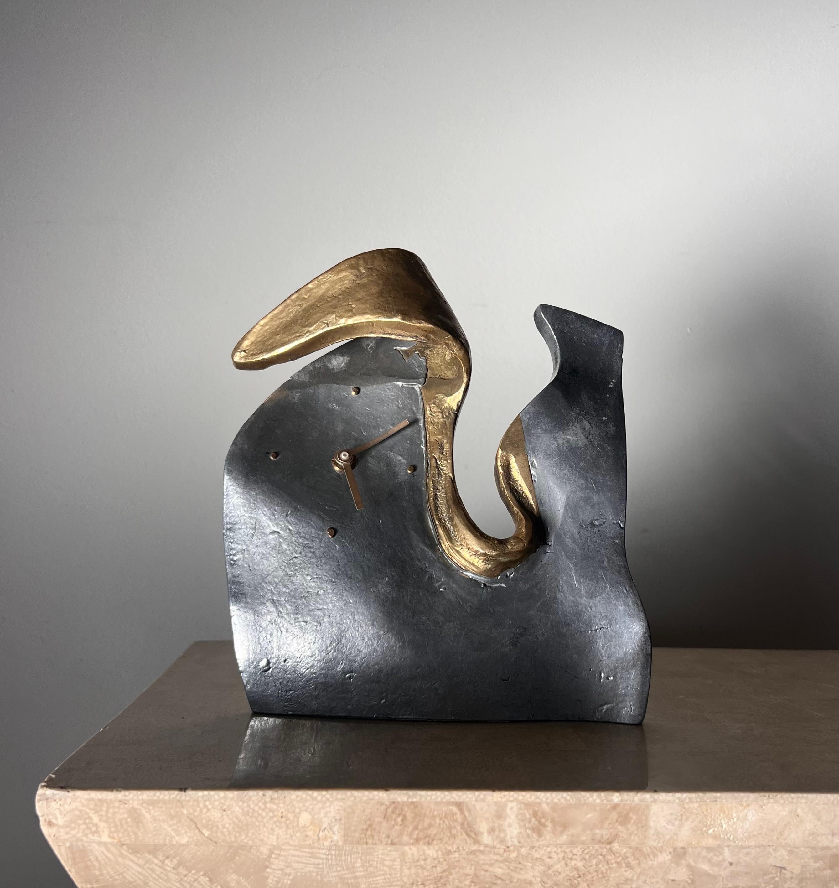 20th Century Surrealist mixed metal table clock by David Marshall for Art3, Spain circa 1970