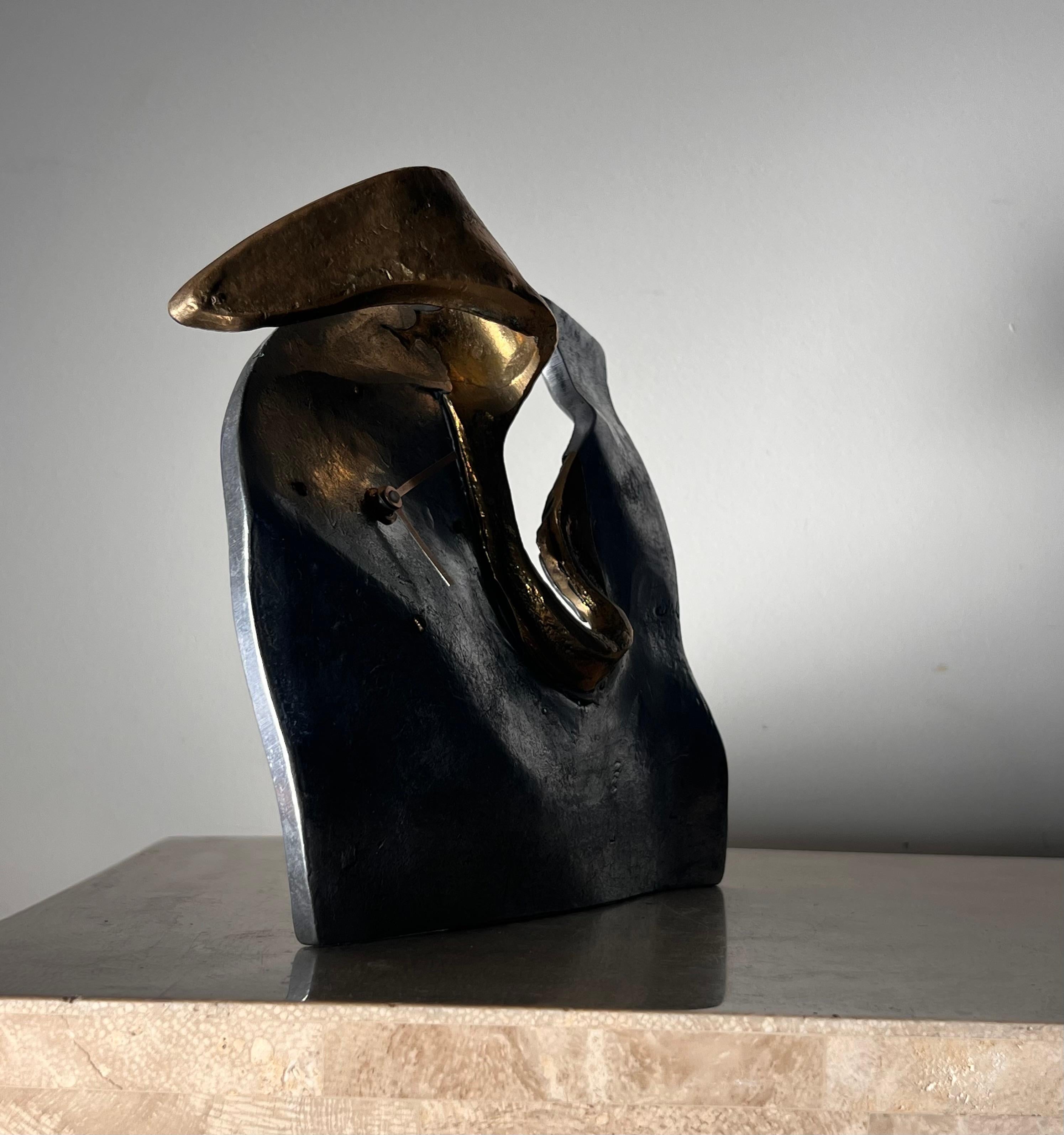 Aluminum Surrealist mixed metal table clock by David Marshall for Art3, Spain circa 1970