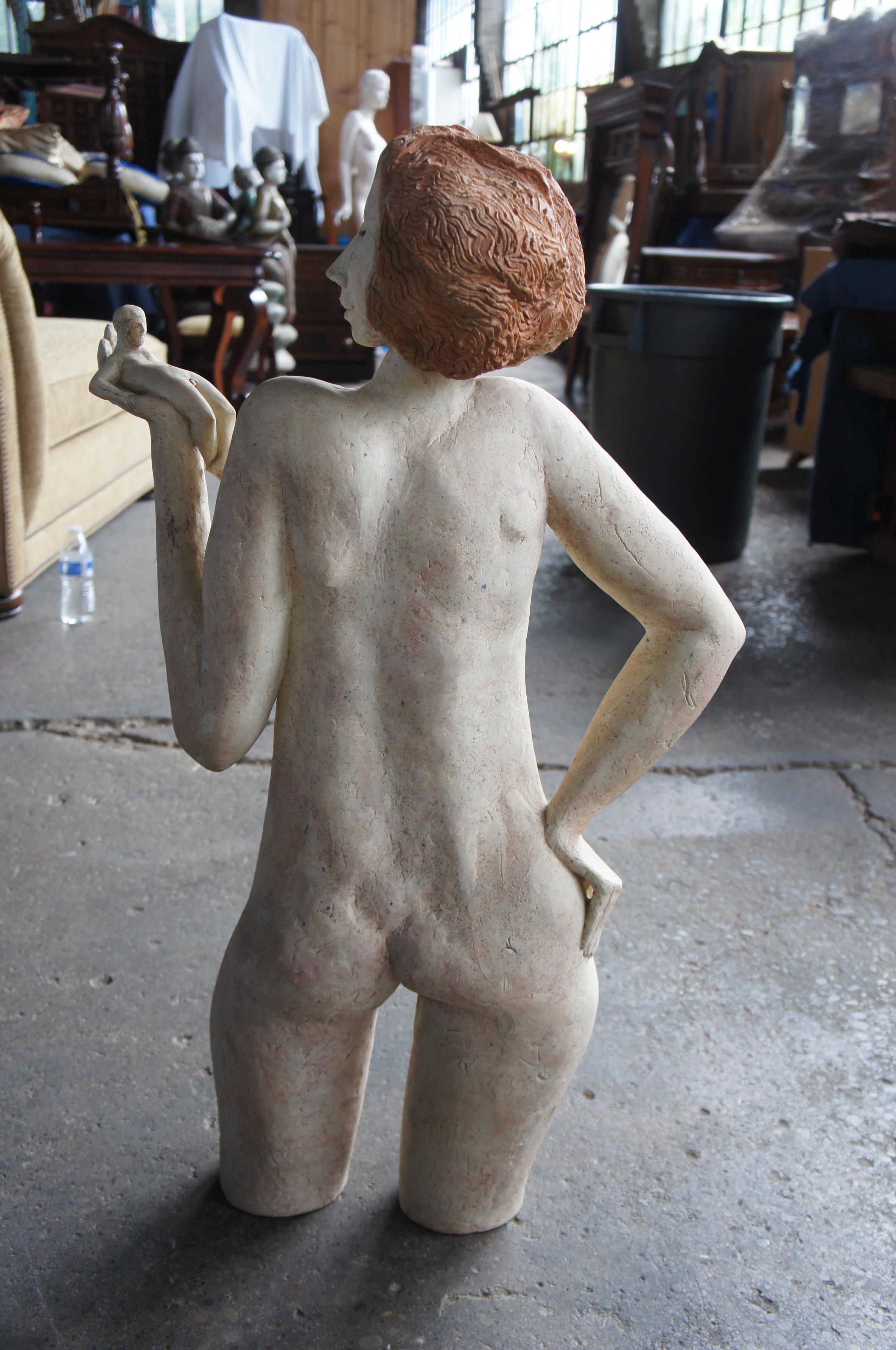 Surrealist Modern Nude Female Ceramic Sculpture Miniature Male Feminist Statue In Good Condition In Dayton, OH