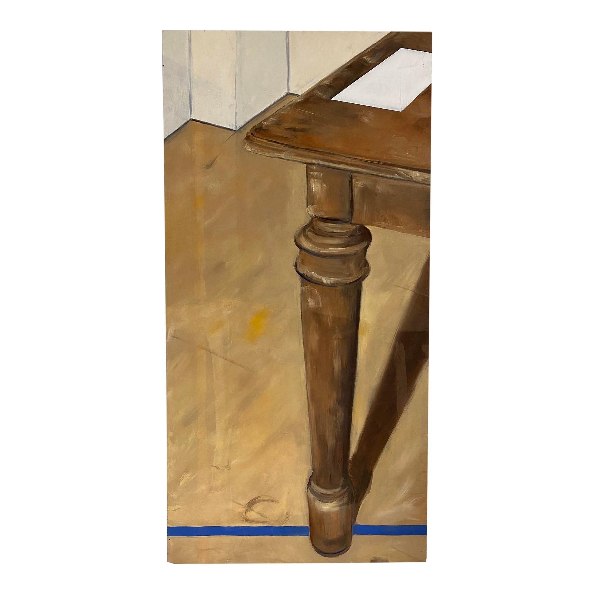 Olio surrealista su tela Pittura originale di gamba di mobile in vendita 3