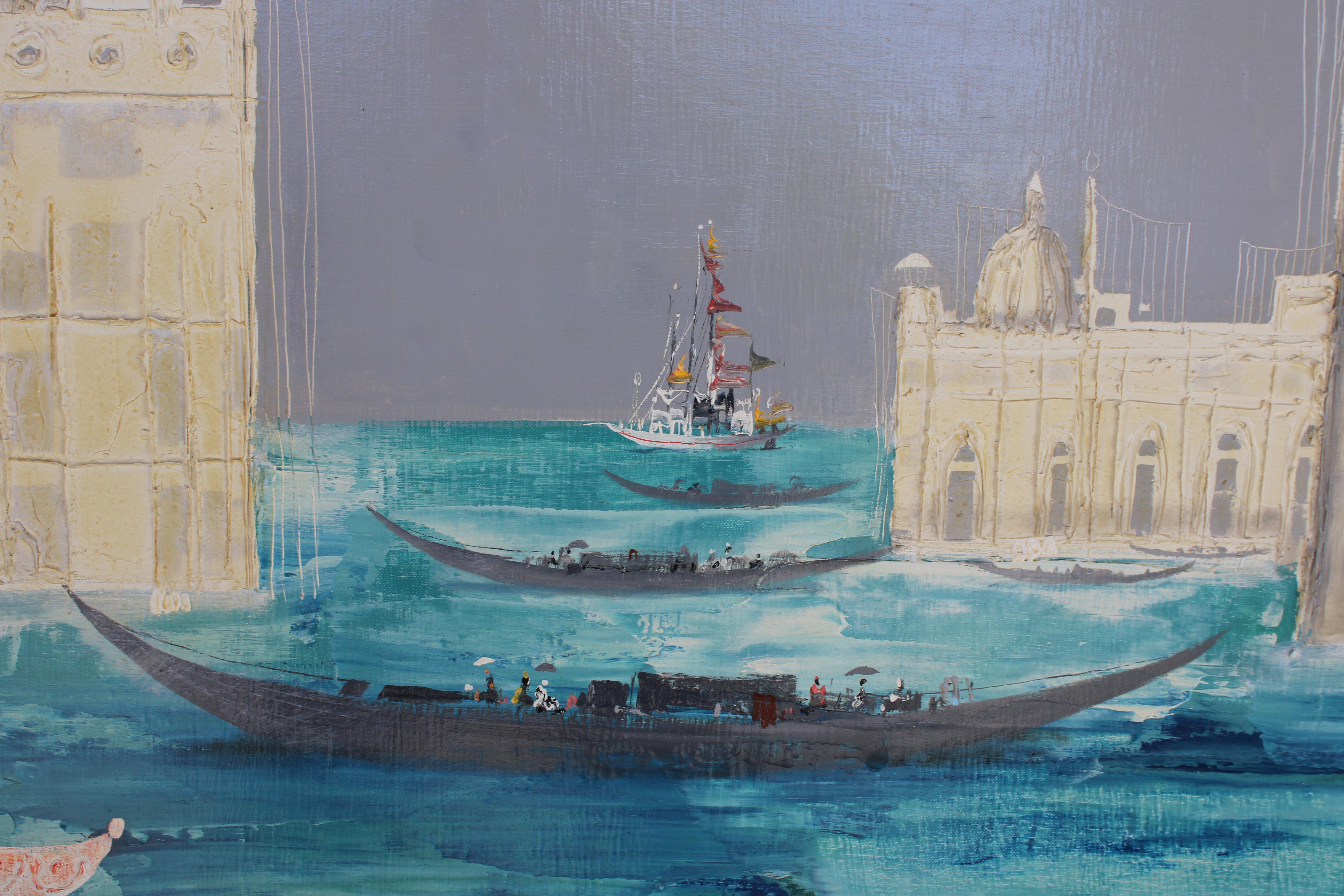 Óleo surrealista de Jean Calogero (1922 - 2001), Carnaval en Venecia en venta 3