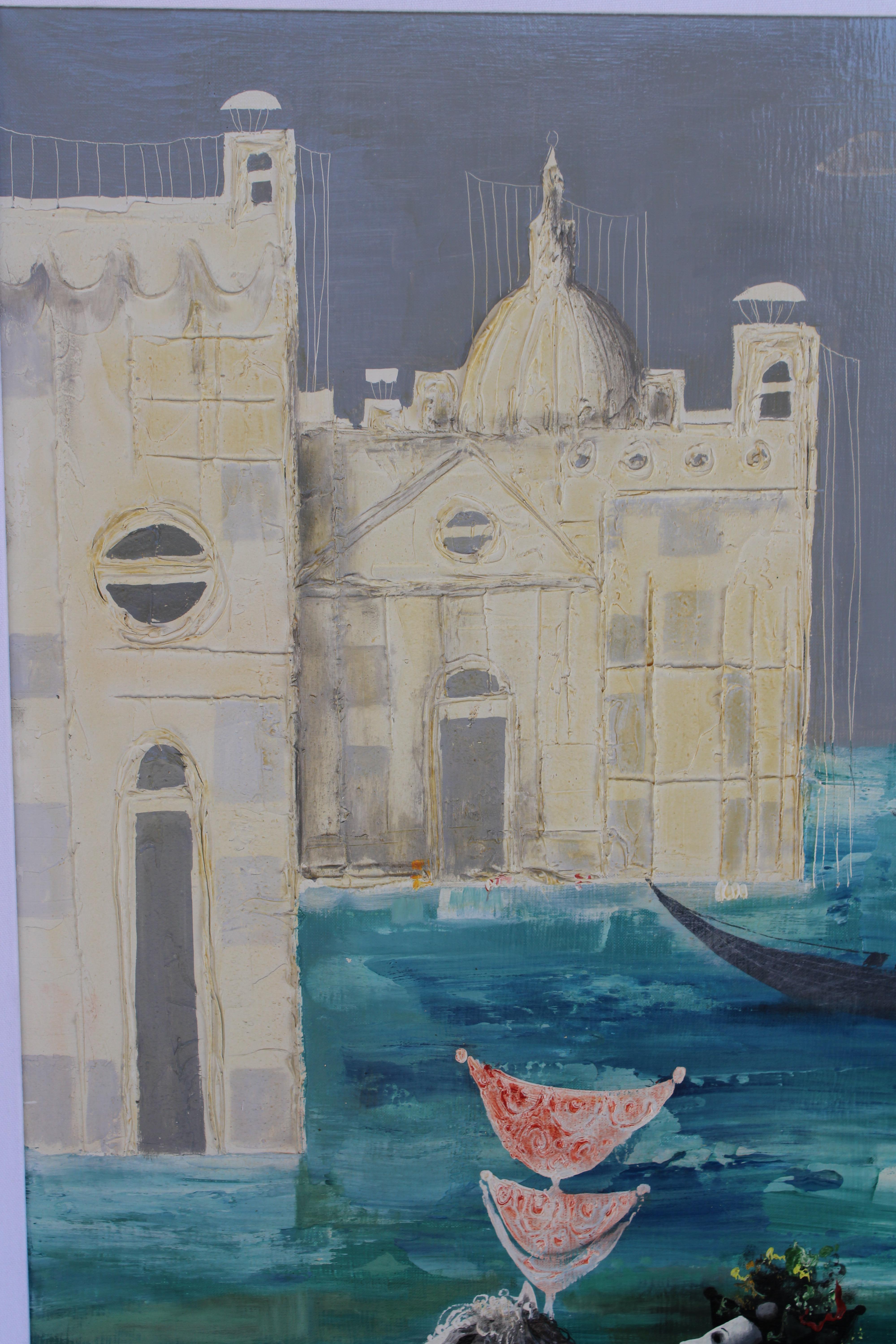 Óleo surrealista de Jean Calogero (1922 - 2001), Carnaval en Venecia en venta 4