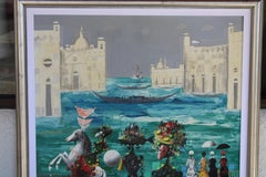 Surrealist Oil Painting by Jean Calogero (1922 - 2001), Carnival a Venise