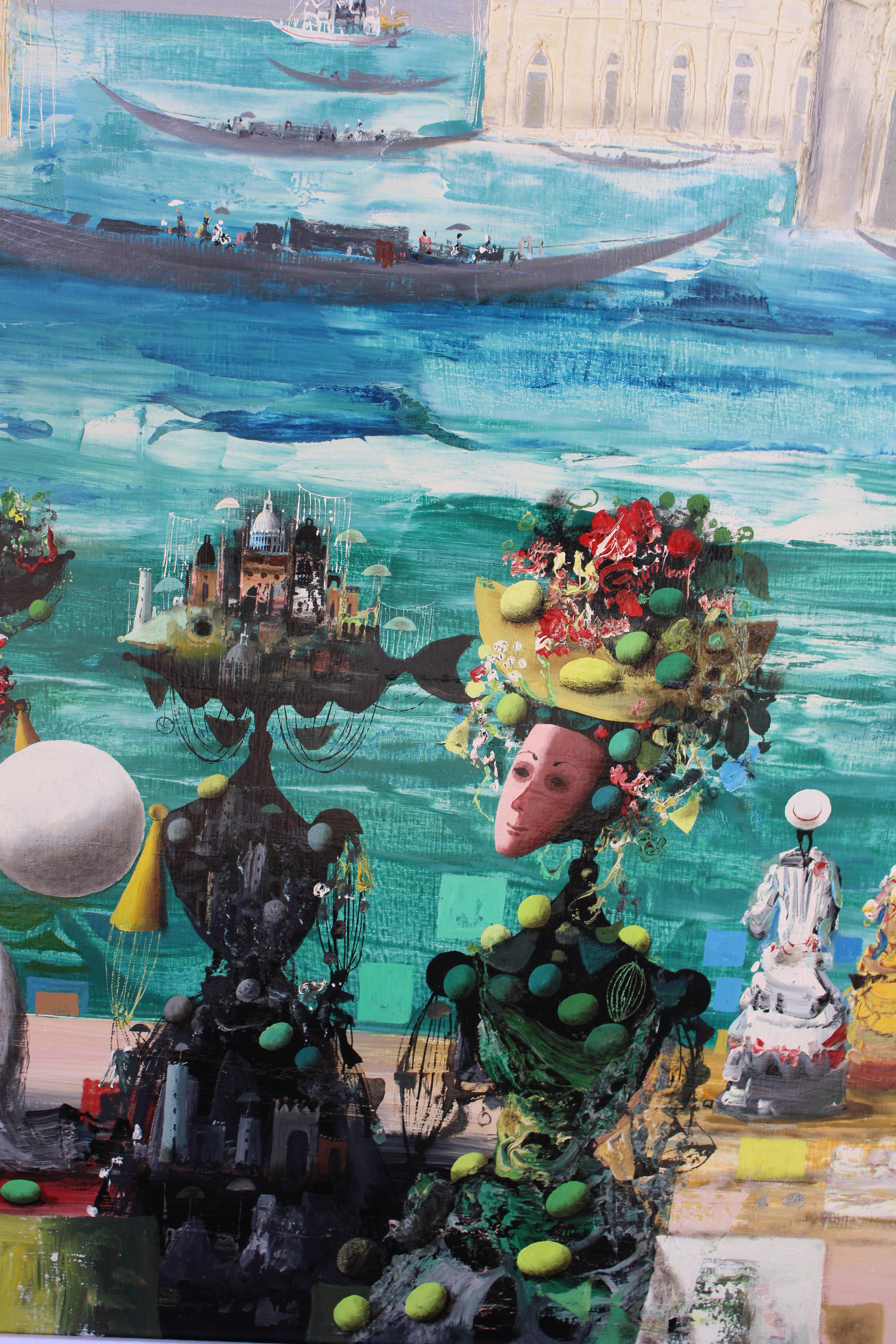 Óleo surrealista de Jean Calogero (1922 - 2001), Carnaval en Venecia Italiano en venta