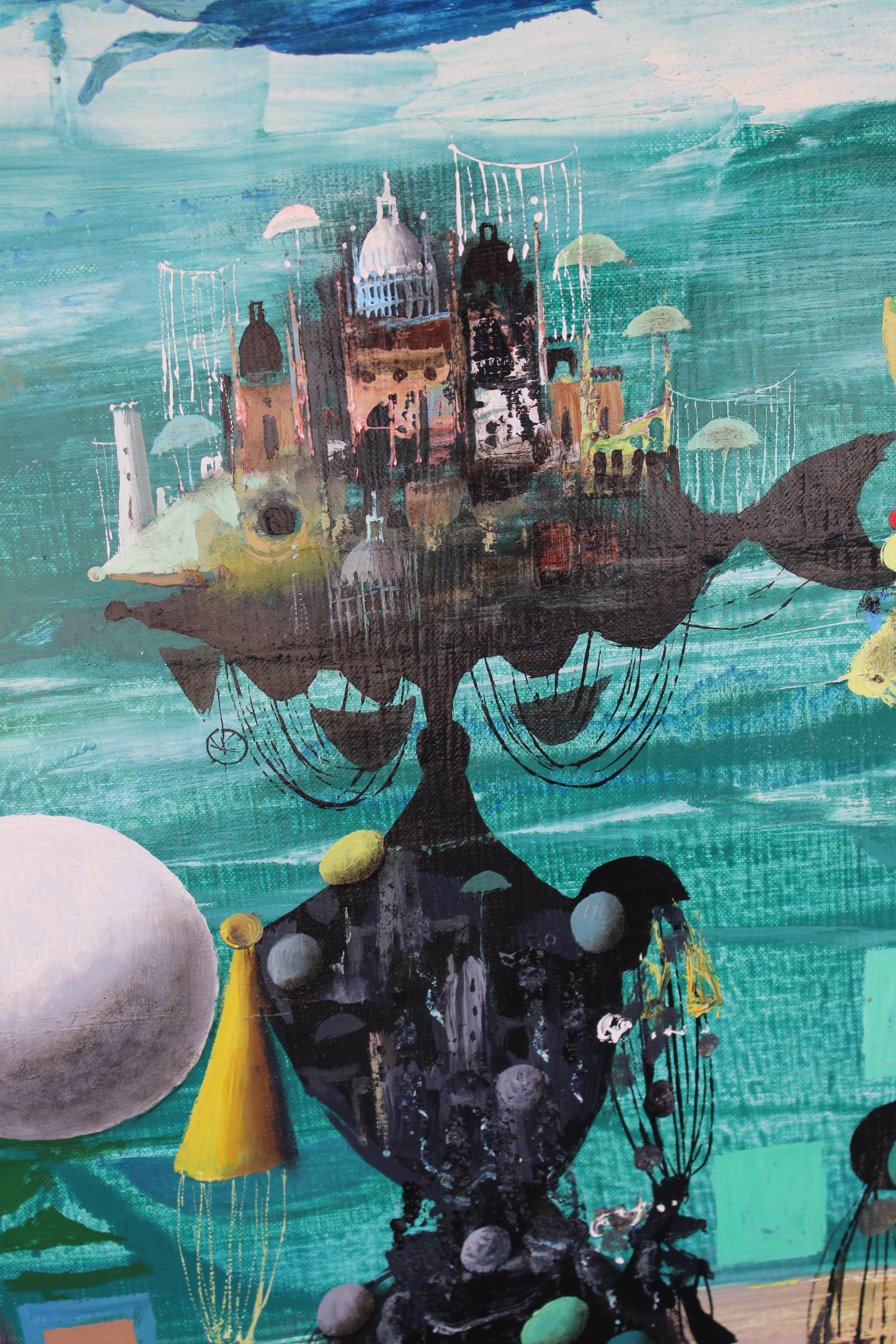 Óleo surrealista de Jean Calogero (1922 - 2001), Carnaval en Venecia en Bueno estado para la venta en Palm Springs, CA