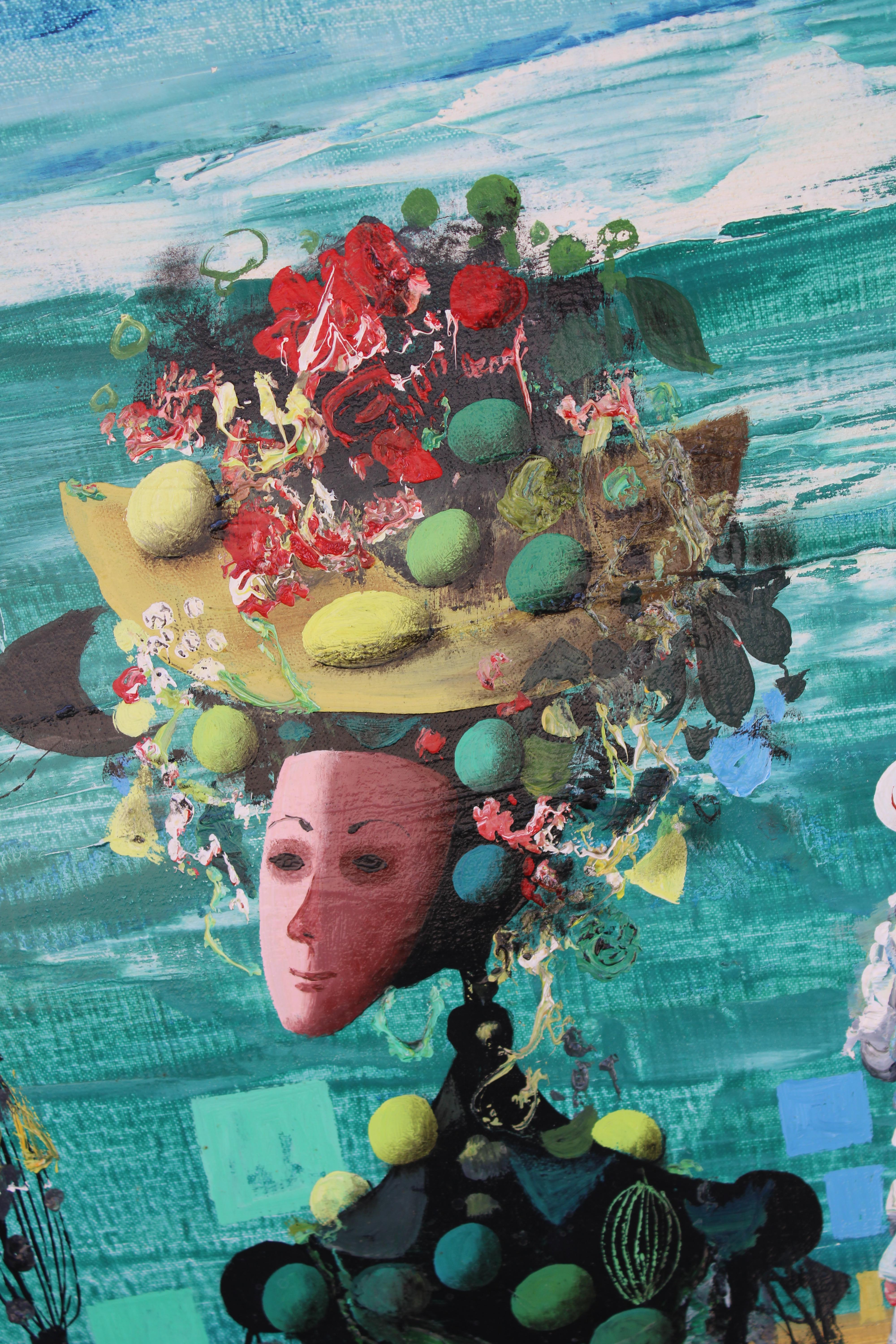 Óleo surrealista de Jean Calogero (1922 - 2001), Carnaval en Venecia finales del siglo XX en venta