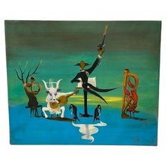 Surrealist Oil Painting on Canvas Signed Golo