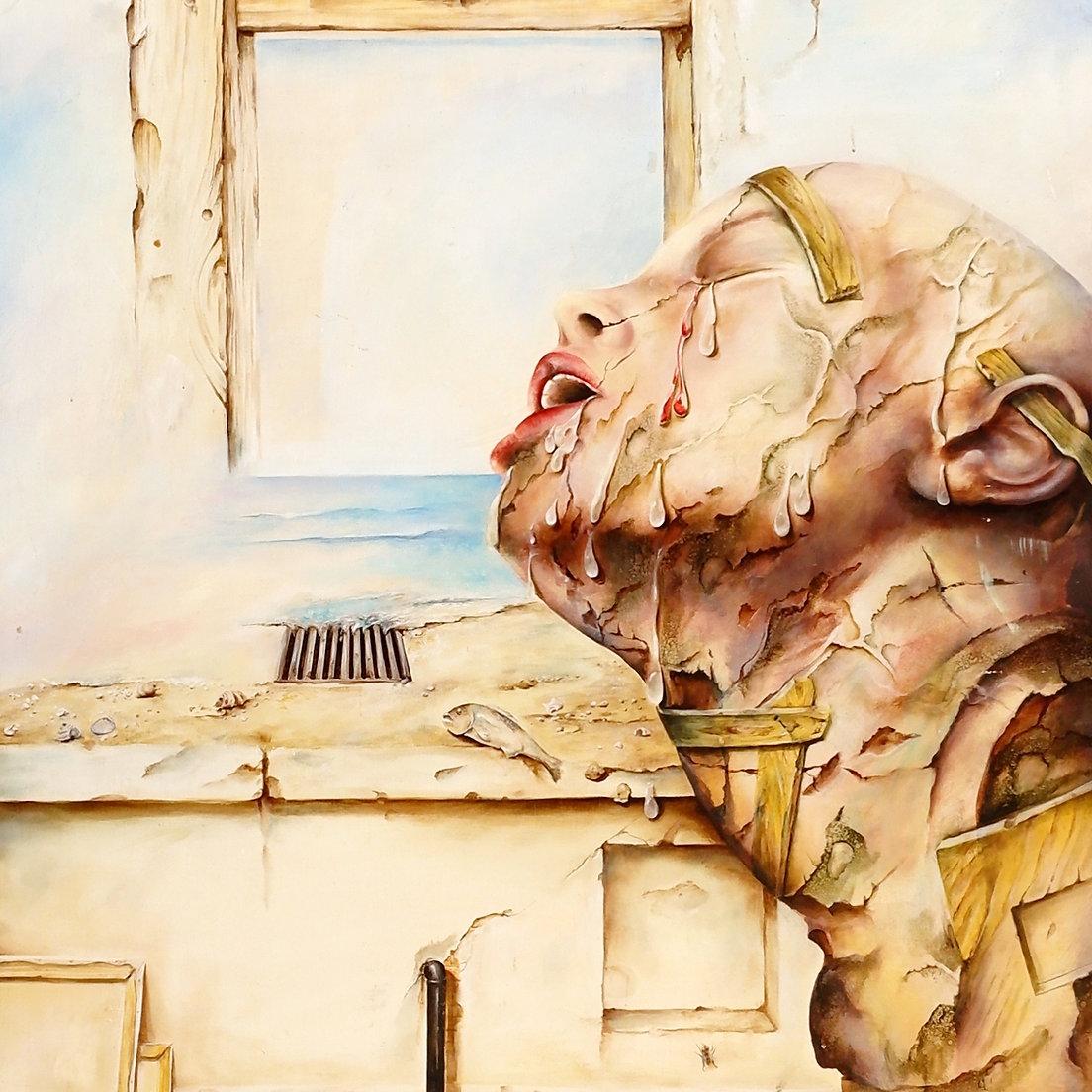 Surrealist oil painting on panel by Joseph Laureys (1944-2020) in vendita 7