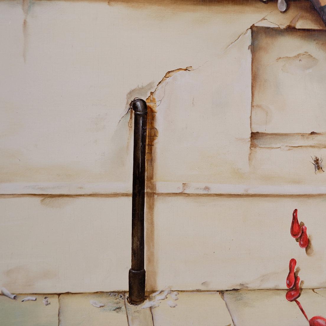 Belga Surrealist oil painting on panel by Joseph Laureys (1944-2020) in vendita