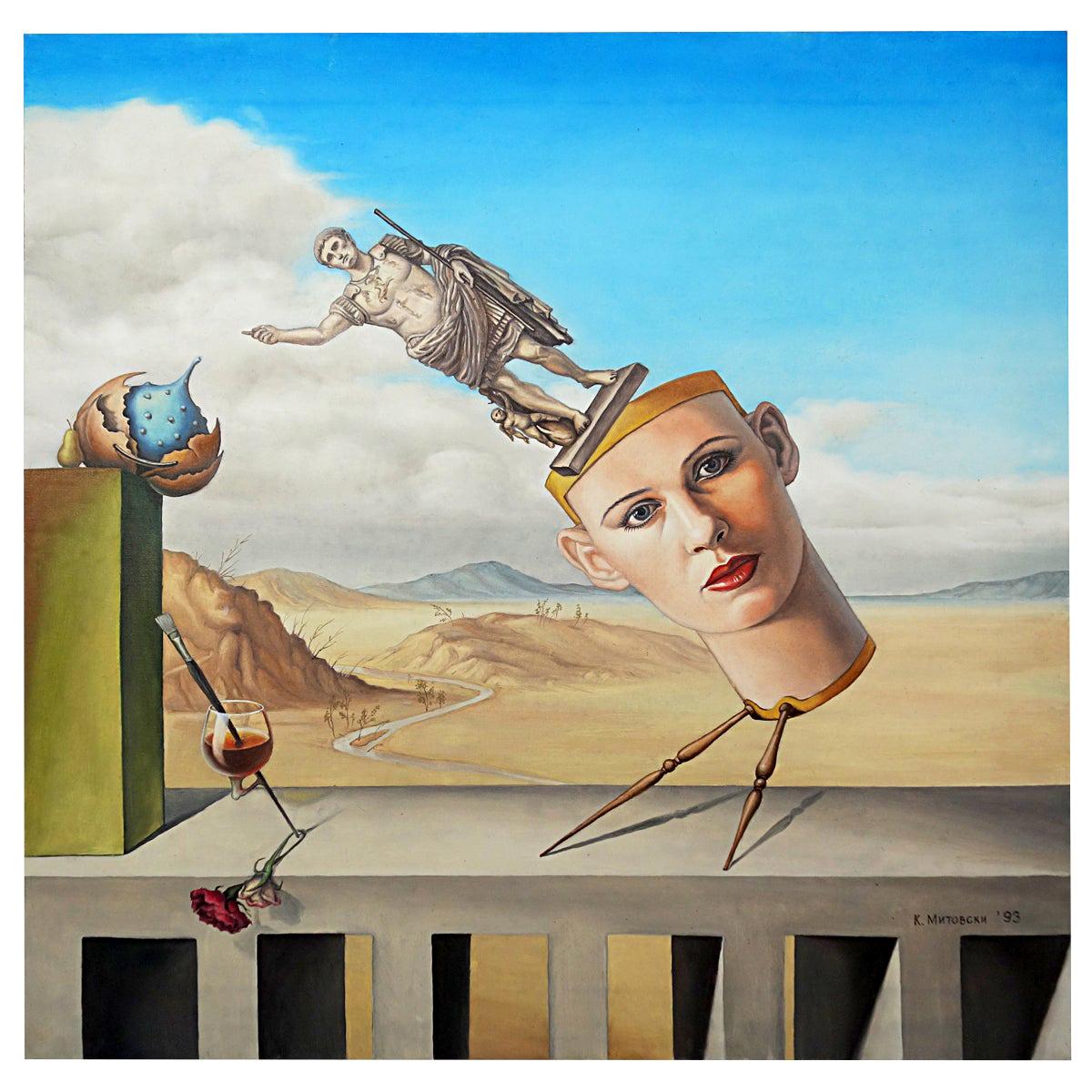 Surrealist Painting of a Stylized Headmade in 1993 by K. Mitovski