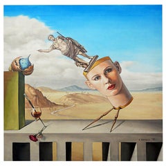 Retro Surrealist Painting of a Stylized Headmade in 1993 by K. Mitovski