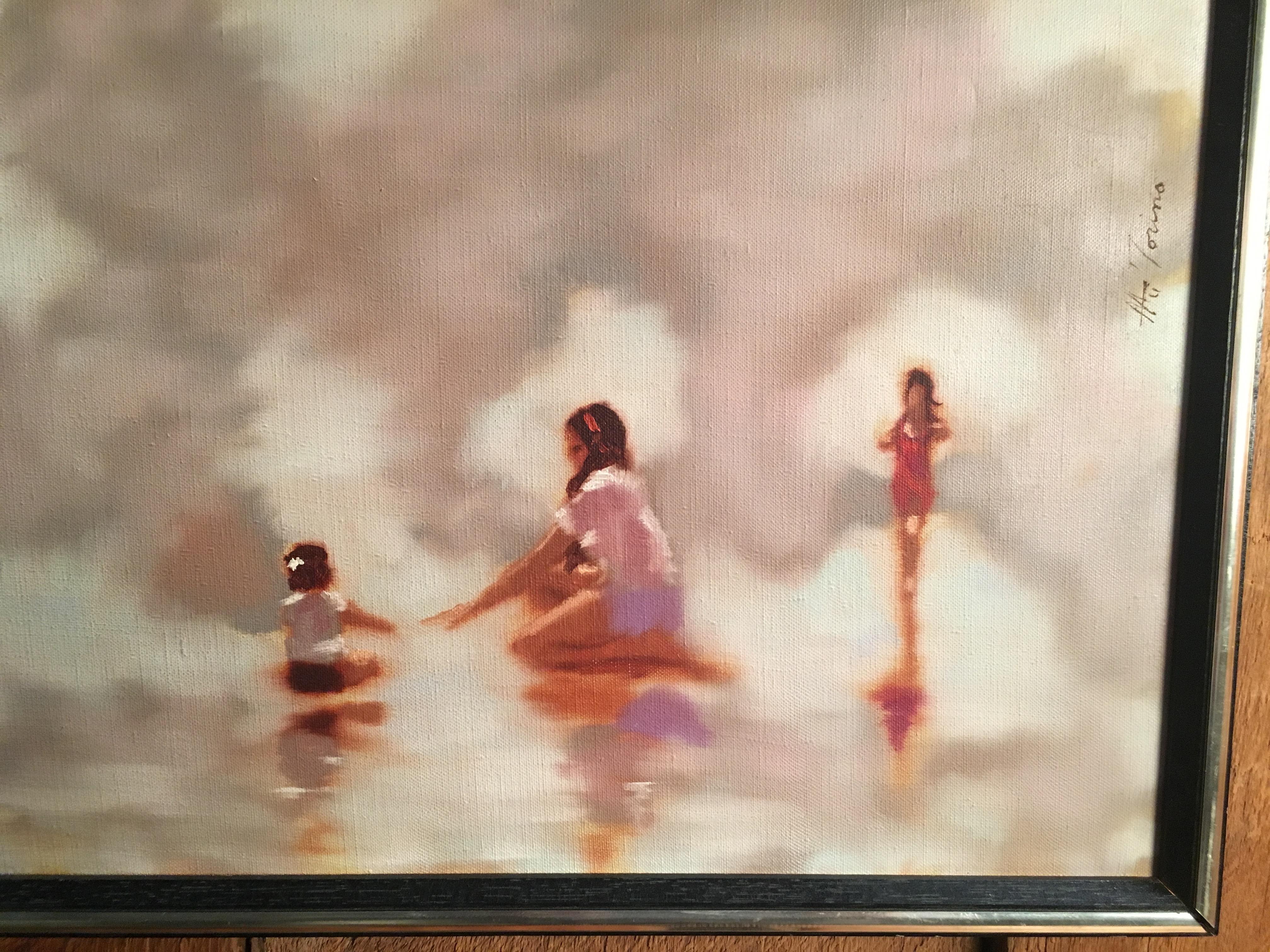 realistisches Gemälde von Frauen an der Küste von A. M. Torino im Zustand „Gut“ im Angebot in Denton, TX