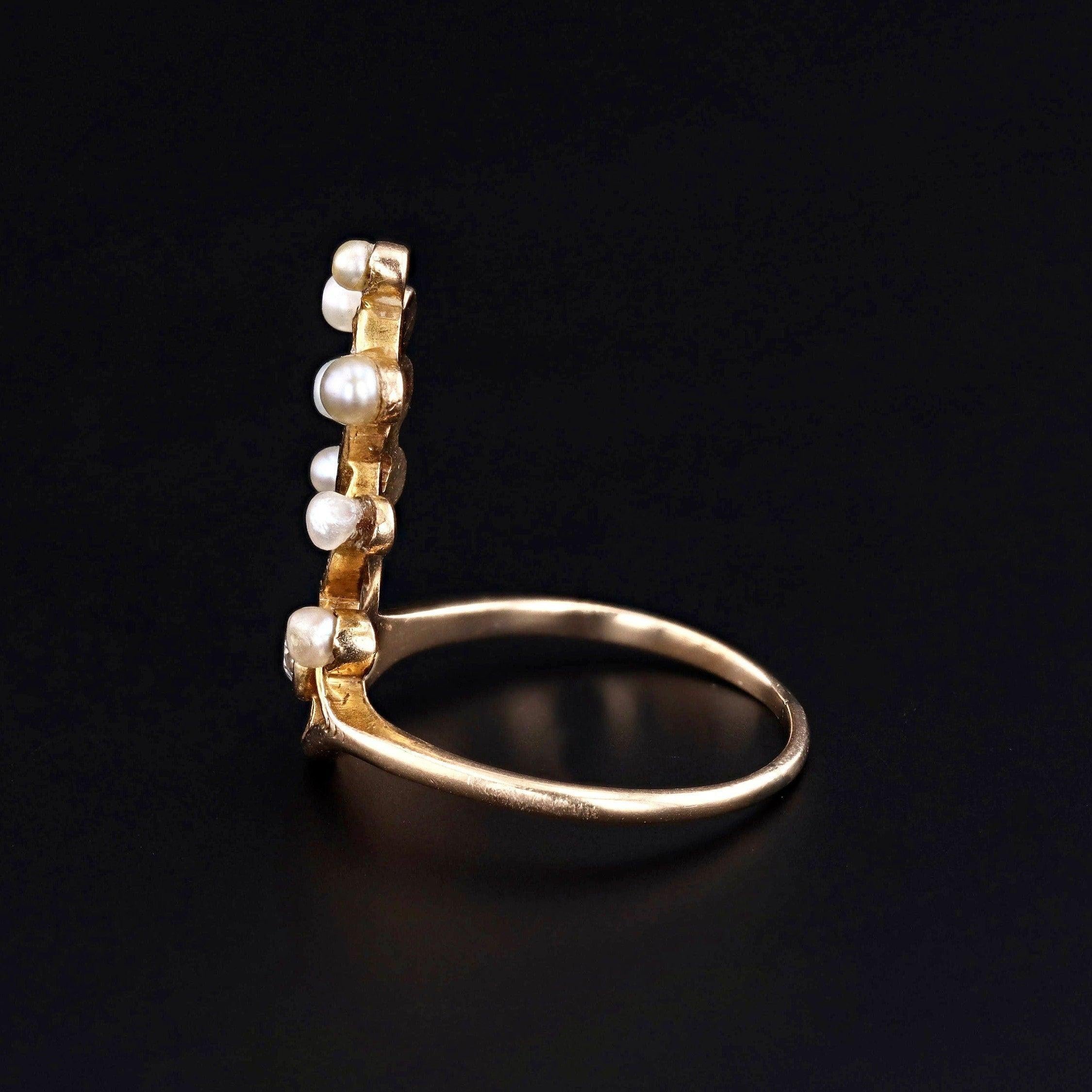 Bead Surrealist Pearl and Diamond Eye Ring of 14k Gold For Sale