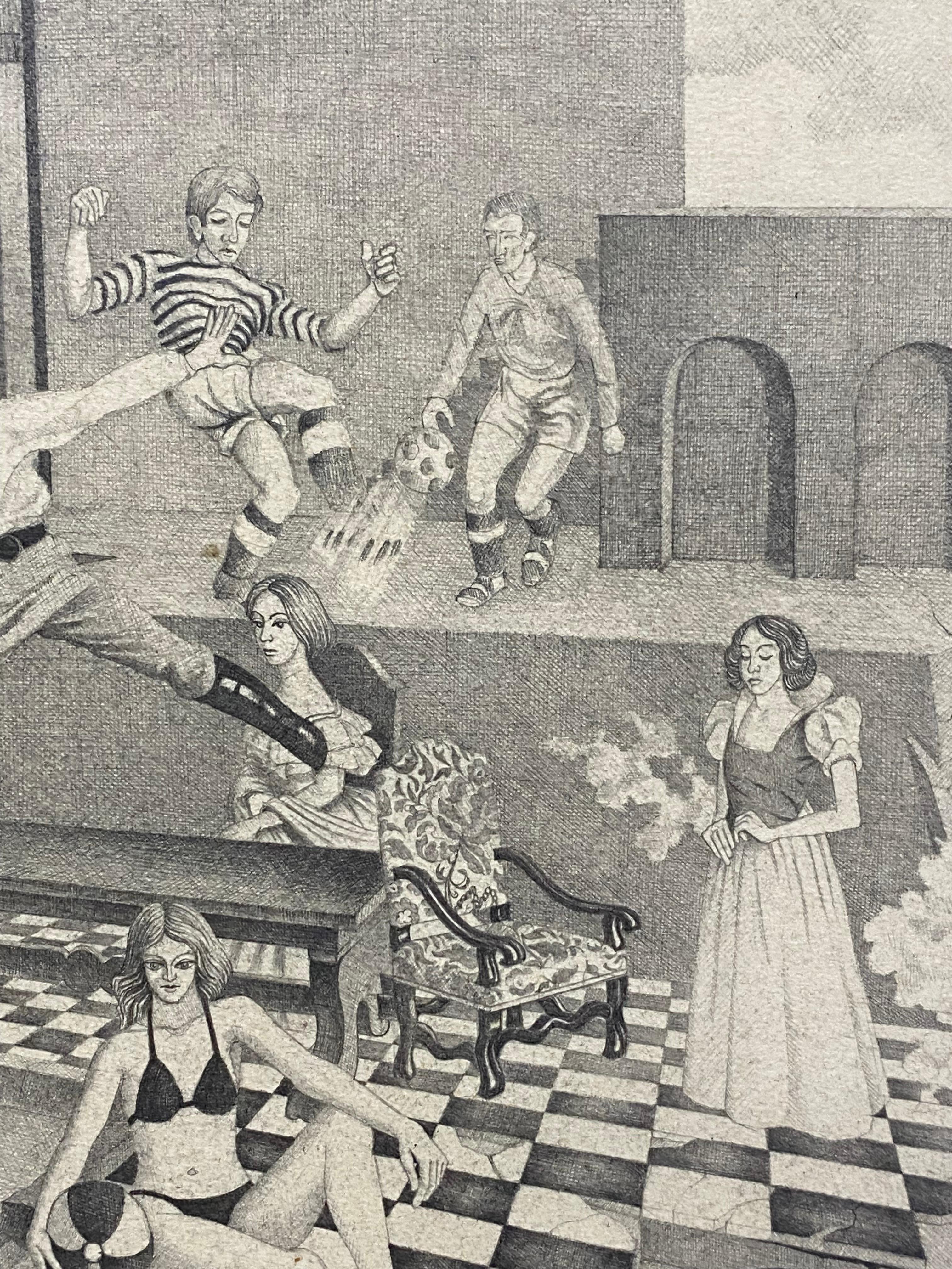 Surrealistische Federzeichnung Hommage an M.C. Escher von Petru Vintila  im Angebot 3