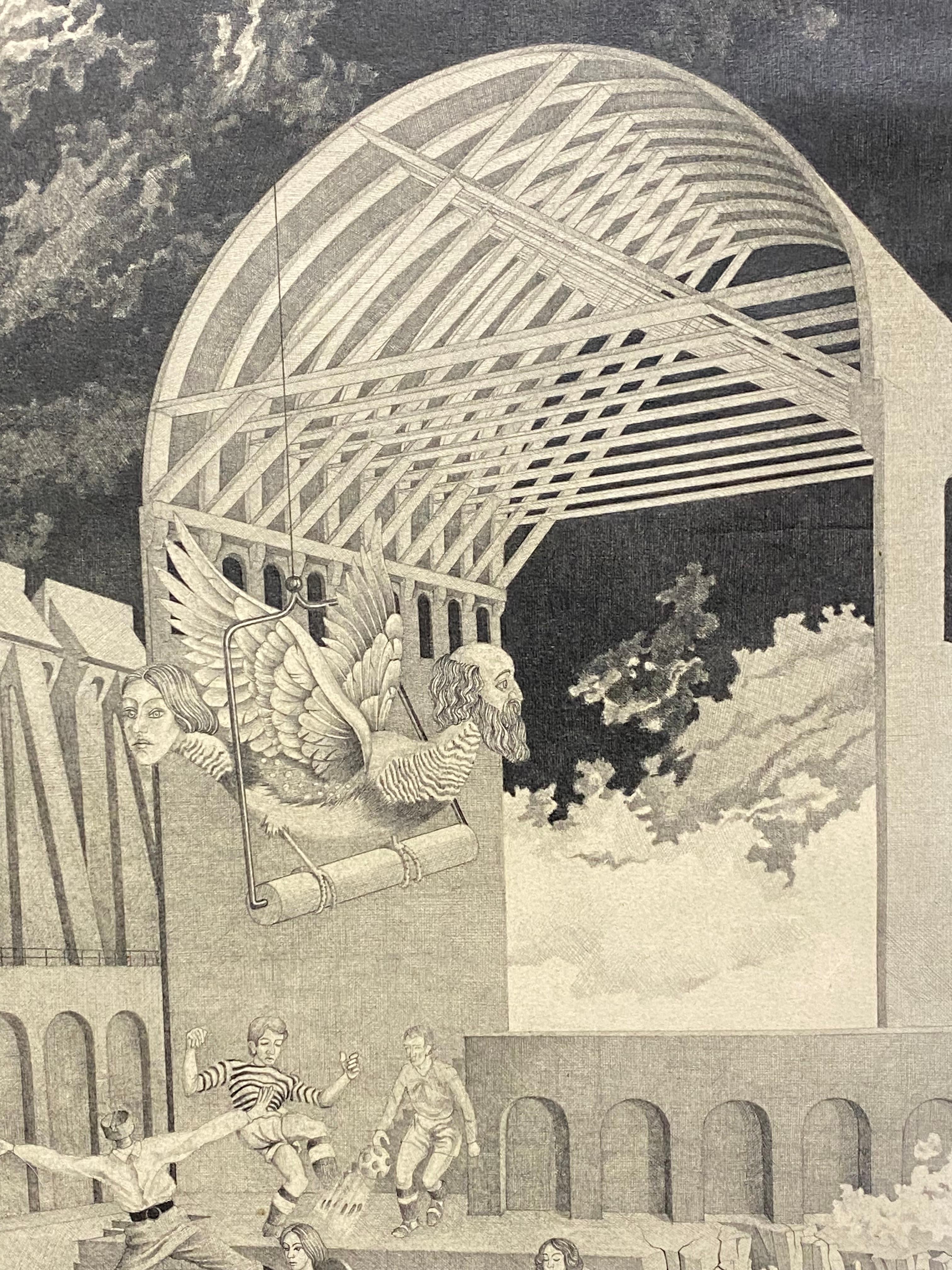 Surrealistische Federzeichnung Hommage an M.C. Escher von Petru Vintila  im Angebot 5
