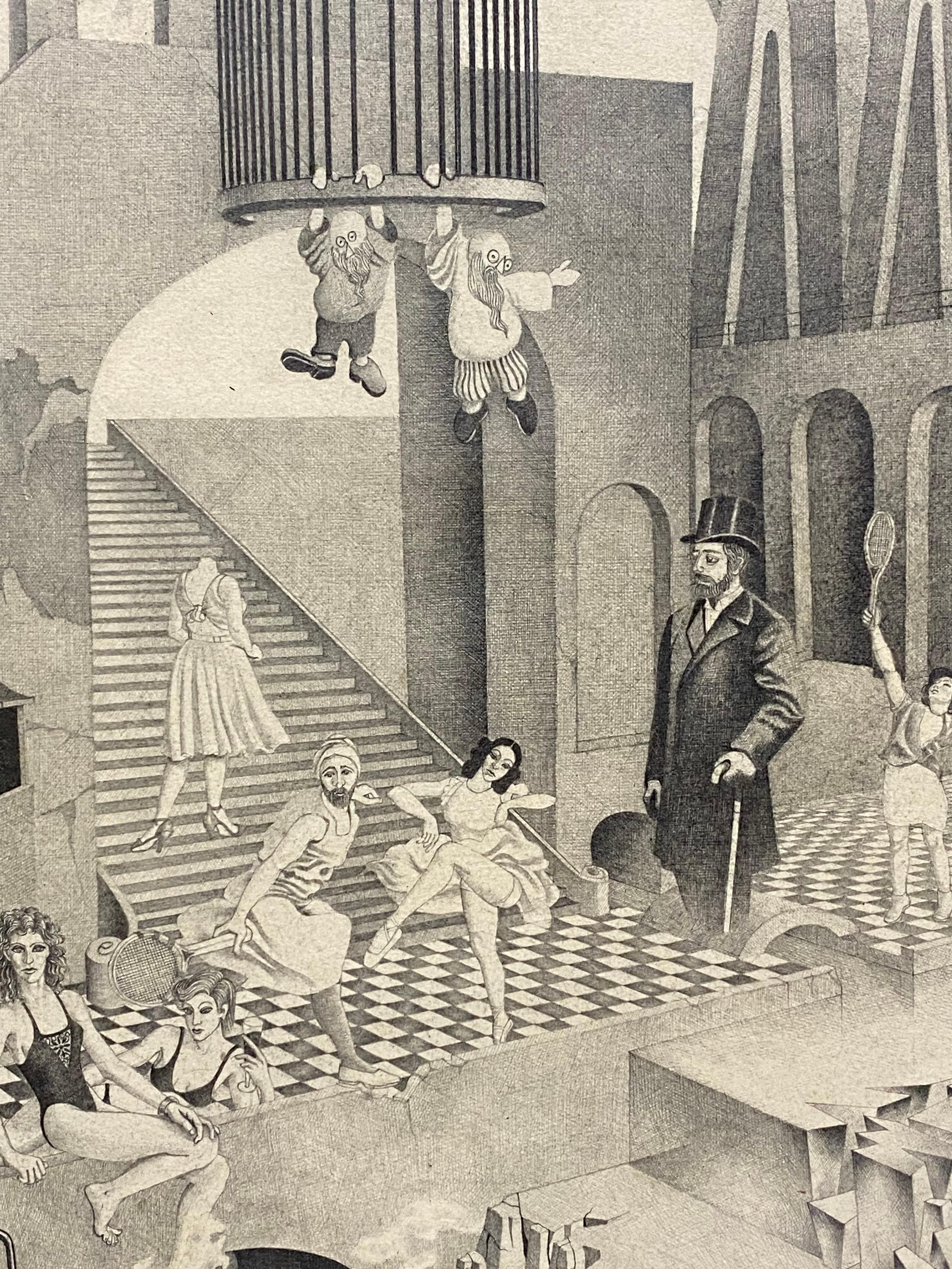 Surrealistische Federzeichnung Hommage an M.C. Escher von Petru Vintila  im Angebot 6