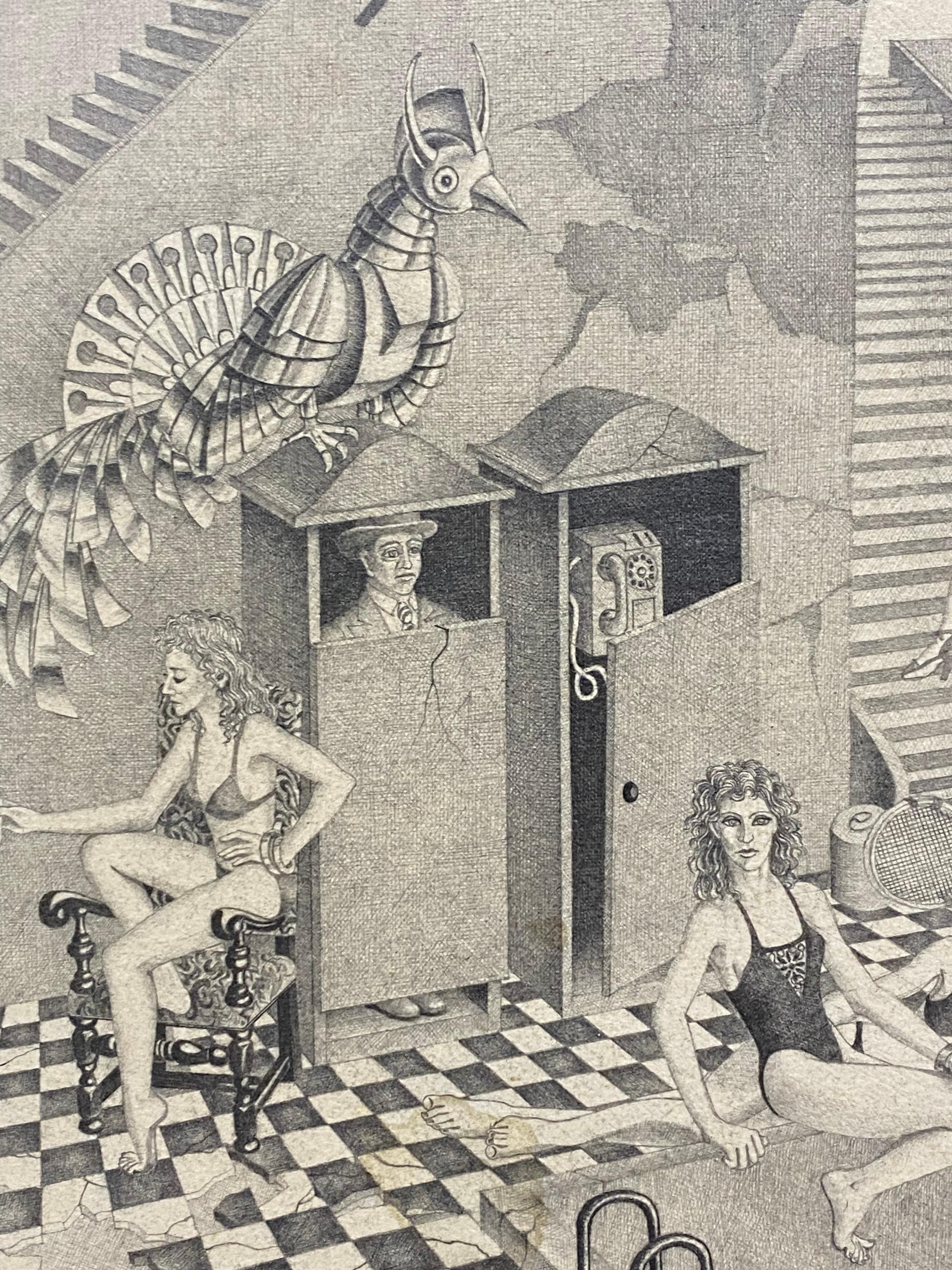 Surrealistische Federzeichnung Hommage an M.C. Escher von Petru Vintila  im Angebot 7