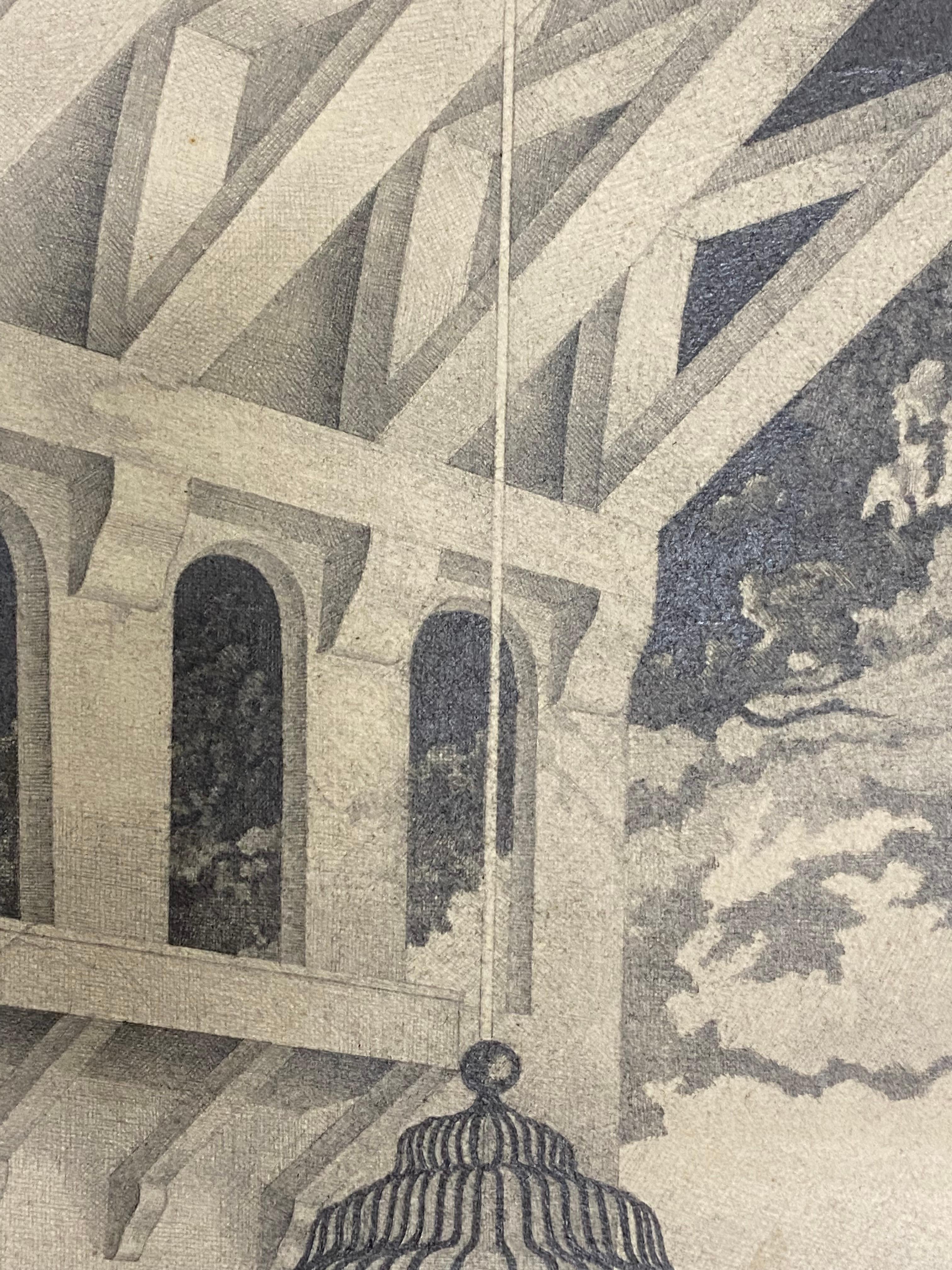 Surrealistische Federzeichnung Hommage an M.C. Escher von Petru Vintila  (Ende des 20. Jahrhunderts) im Angebot