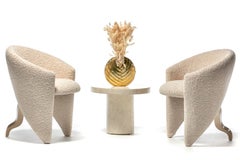 Surrealist Post Modern Three Legged Chair in Ivory Bouclé, circa 1980s