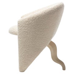 Surrealist Post Modern Three Legged Chair in Ivory Bouclé, circa 1980s