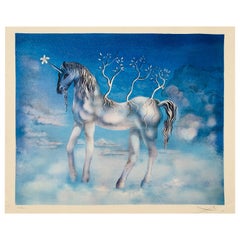 Surrealist Salvador Dali Blue Unicorn Lithograph Signed and Numbered 87/300