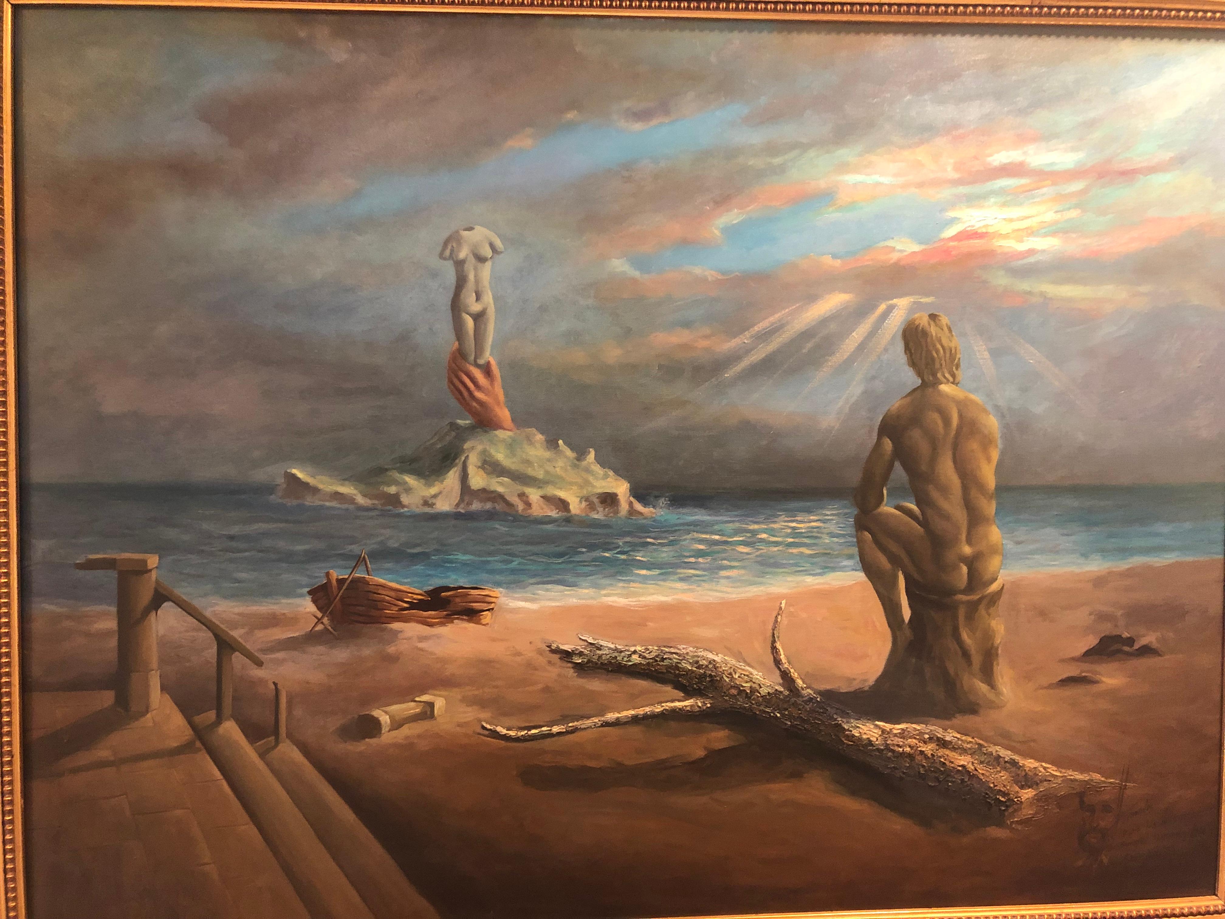 Late 20th Century Surrealist Salvador Dali Style Oil on Canvas Signed Hernandez