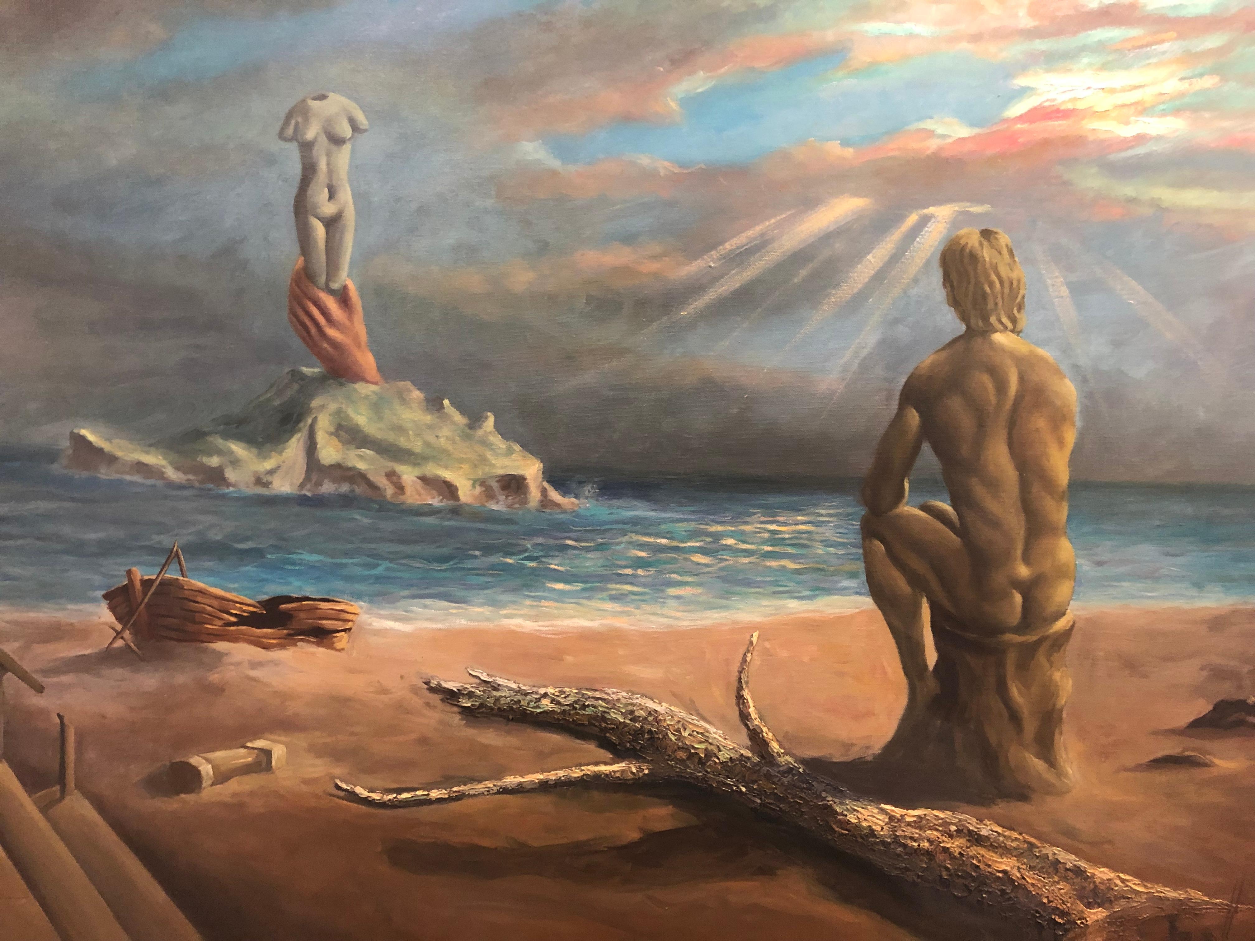 Mid-Century Modern Surrealist Salvador Dali Style Oil on Canvas Signed Hernandez
